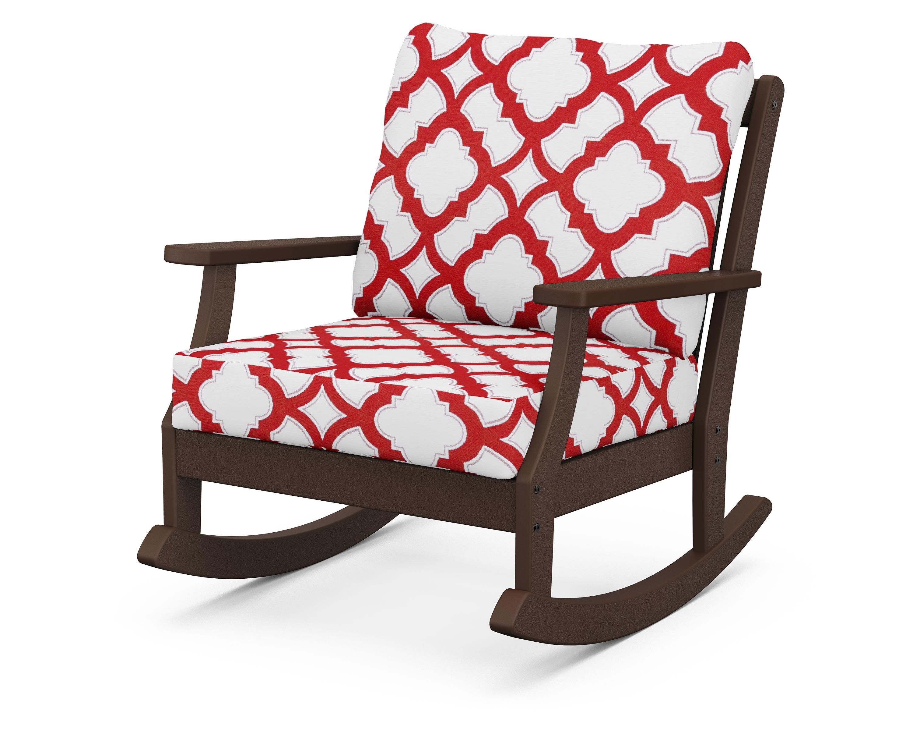 POLYWOOD® Braxton Deep Seating Rocking Chair in Mahogany / Trellis Crimson