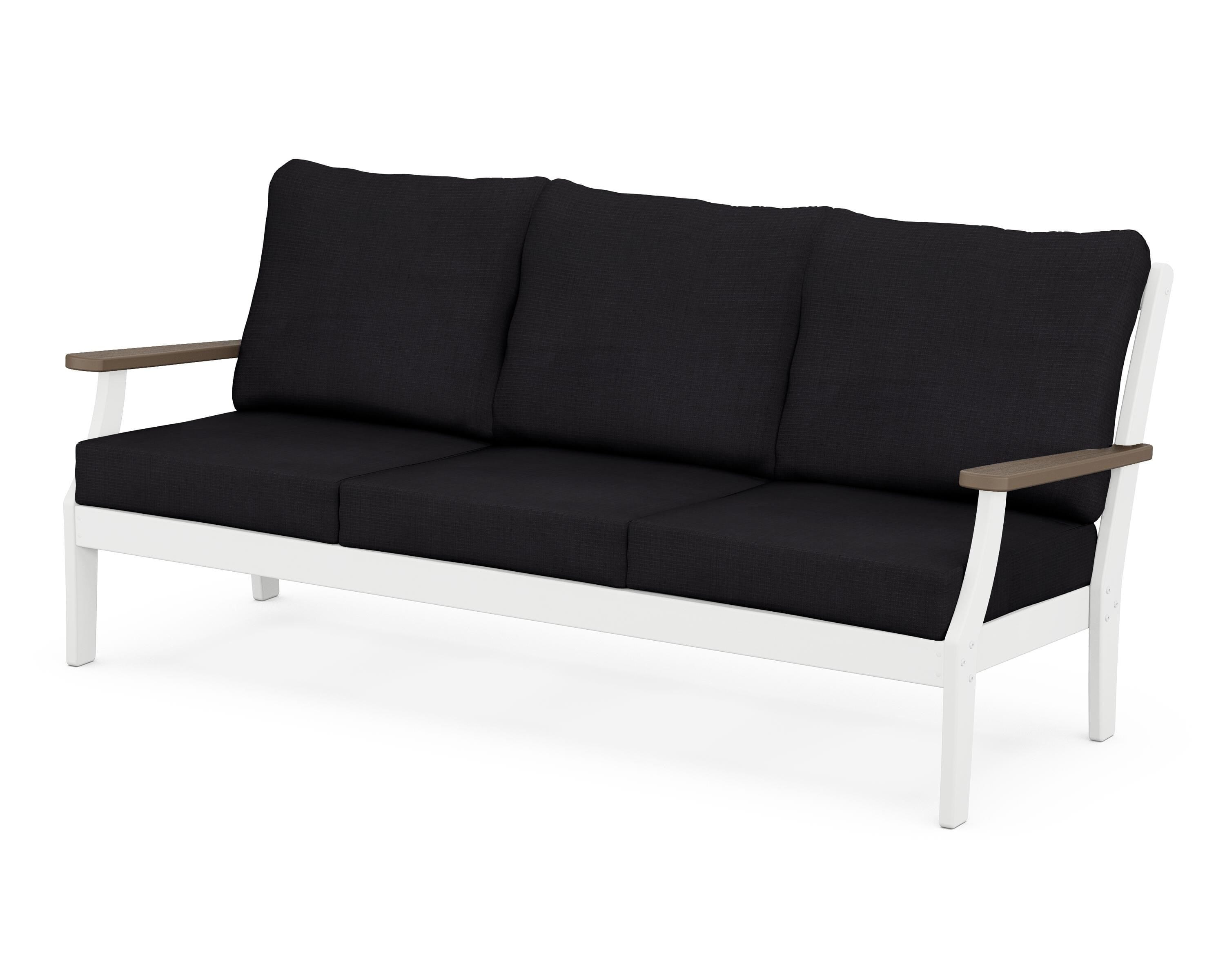POLYWOOD® Braxton Deep Seating Sofa in White / Kona / Midnight Linen