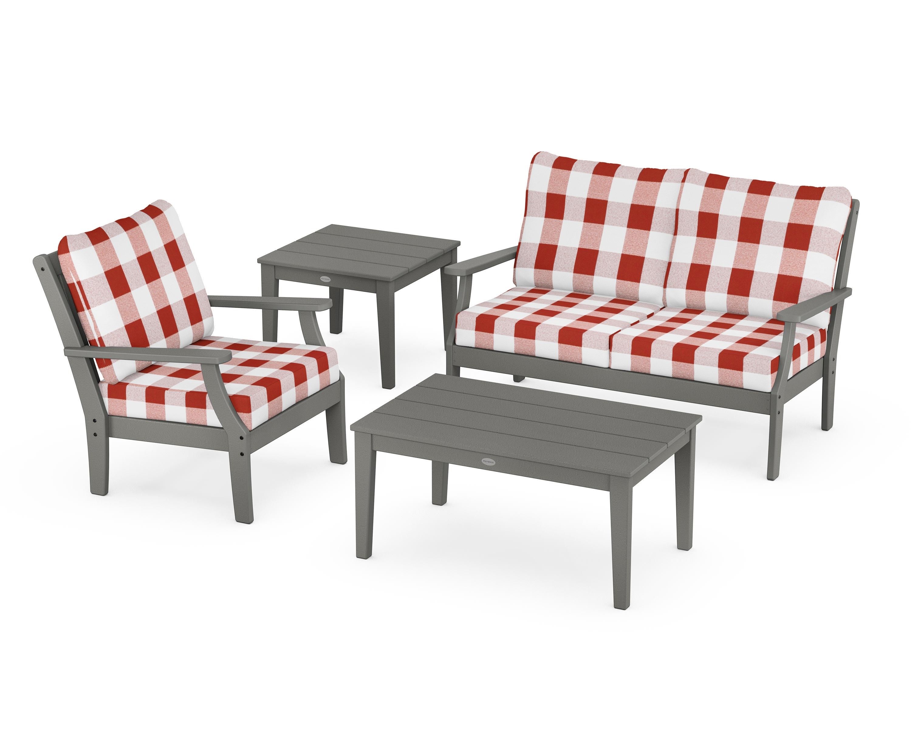 POLYWOOD® Braxton 4-Piece Deep Seating Set in Slate Grey / Buffalo Plaid Crimson