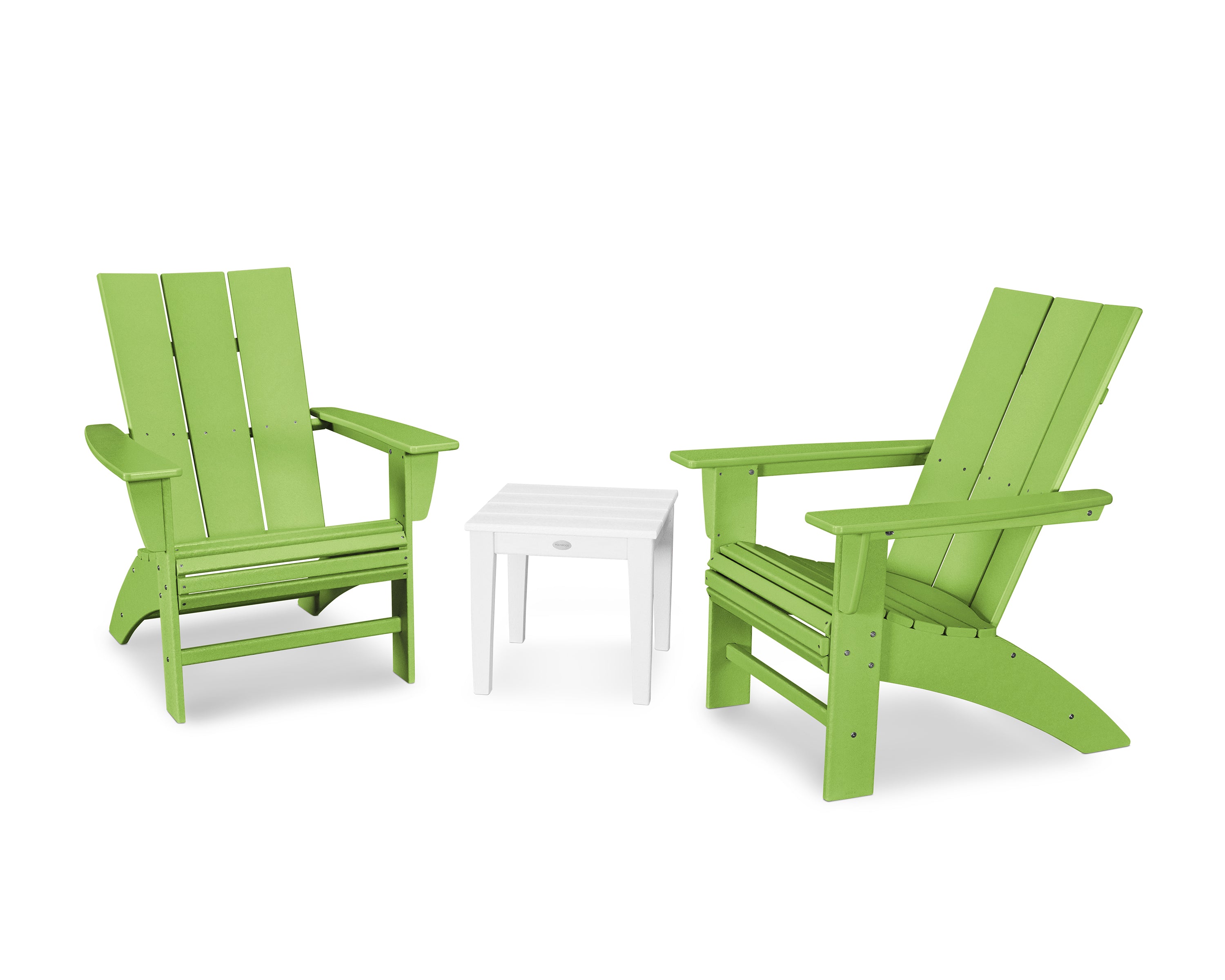 POLYWOOD® Modern 3-Piece Curveback Adirondack Set in Lime / White