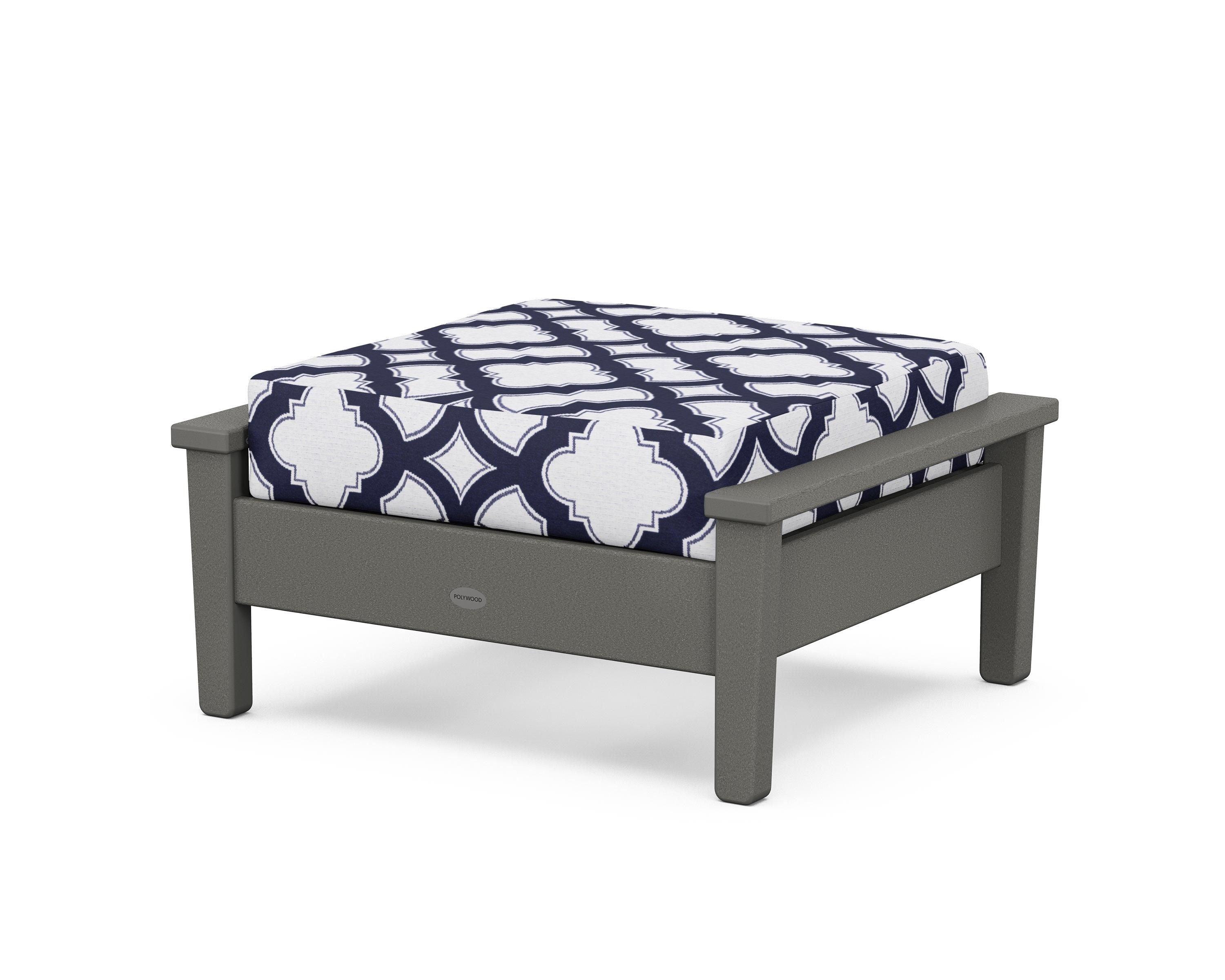 POLYWOOD® Prescott Deep Seating Ottoman in Slate Grey / Trellis Navy