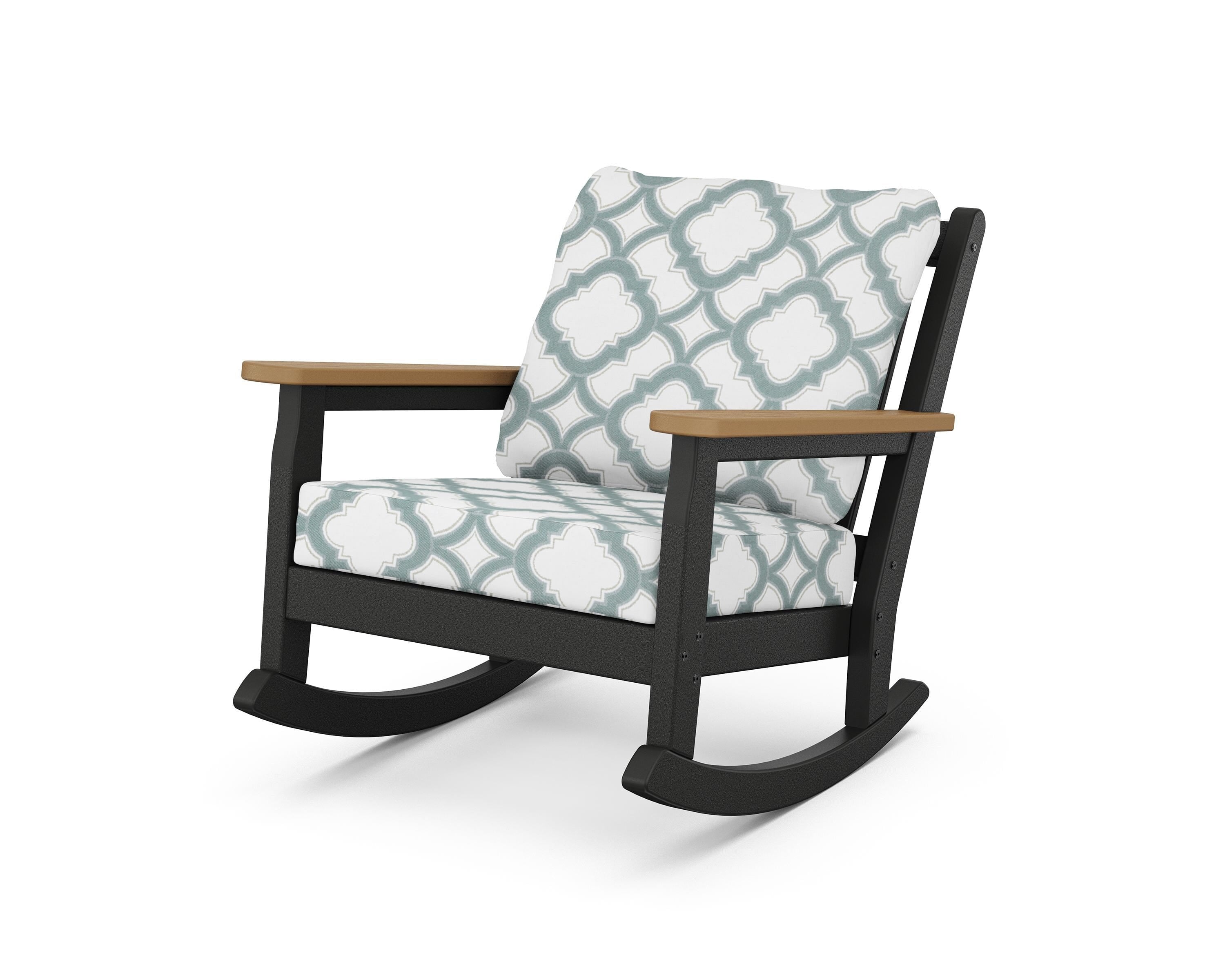 POLYWOOD® Chippendale Deep Seating Rocking Chair in Black / Natural / Trellis Glacier Spa