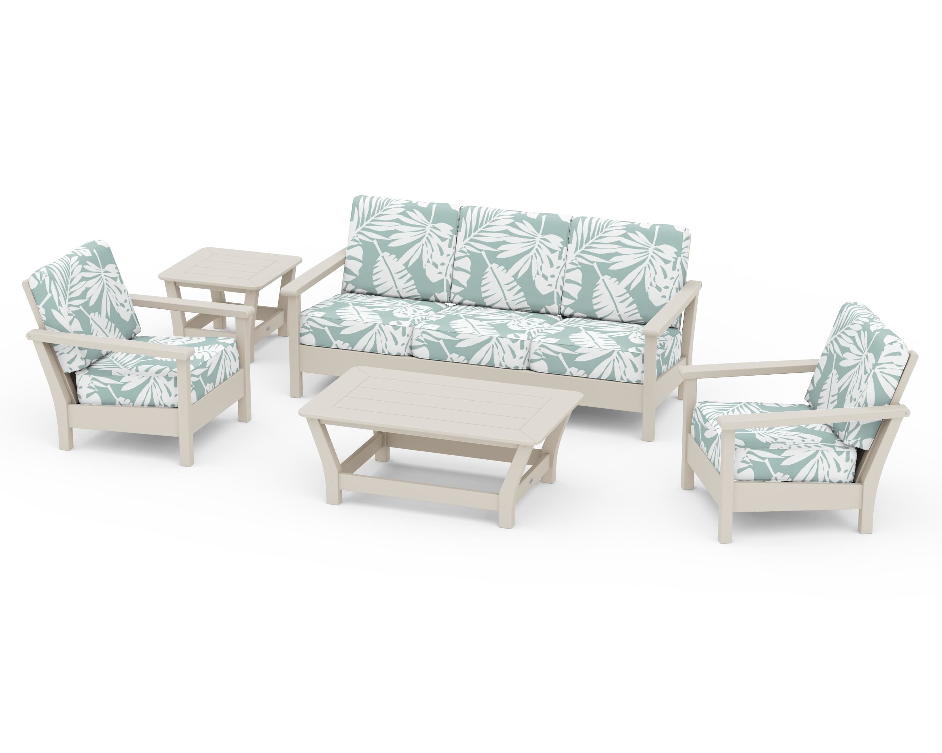 POLYWOOD® Harbour 5-Piece Deep Seating Set in Sand / Leaf Glacier Spa