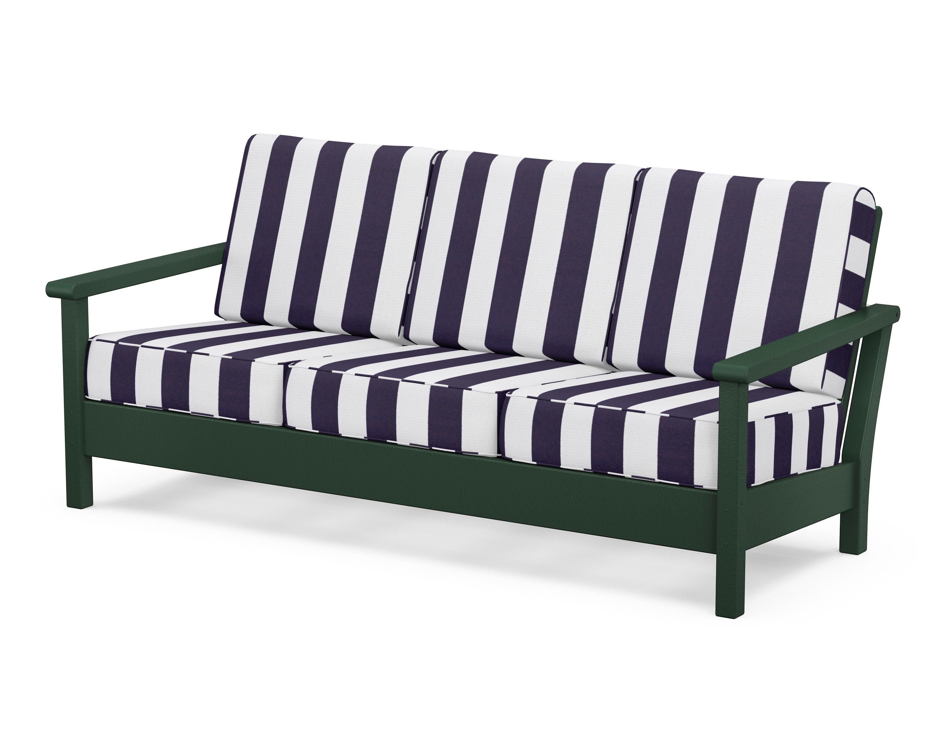 POLYWOOD® Harbour Deep Seating Sofa in Green / Cabana Stripe Navy
