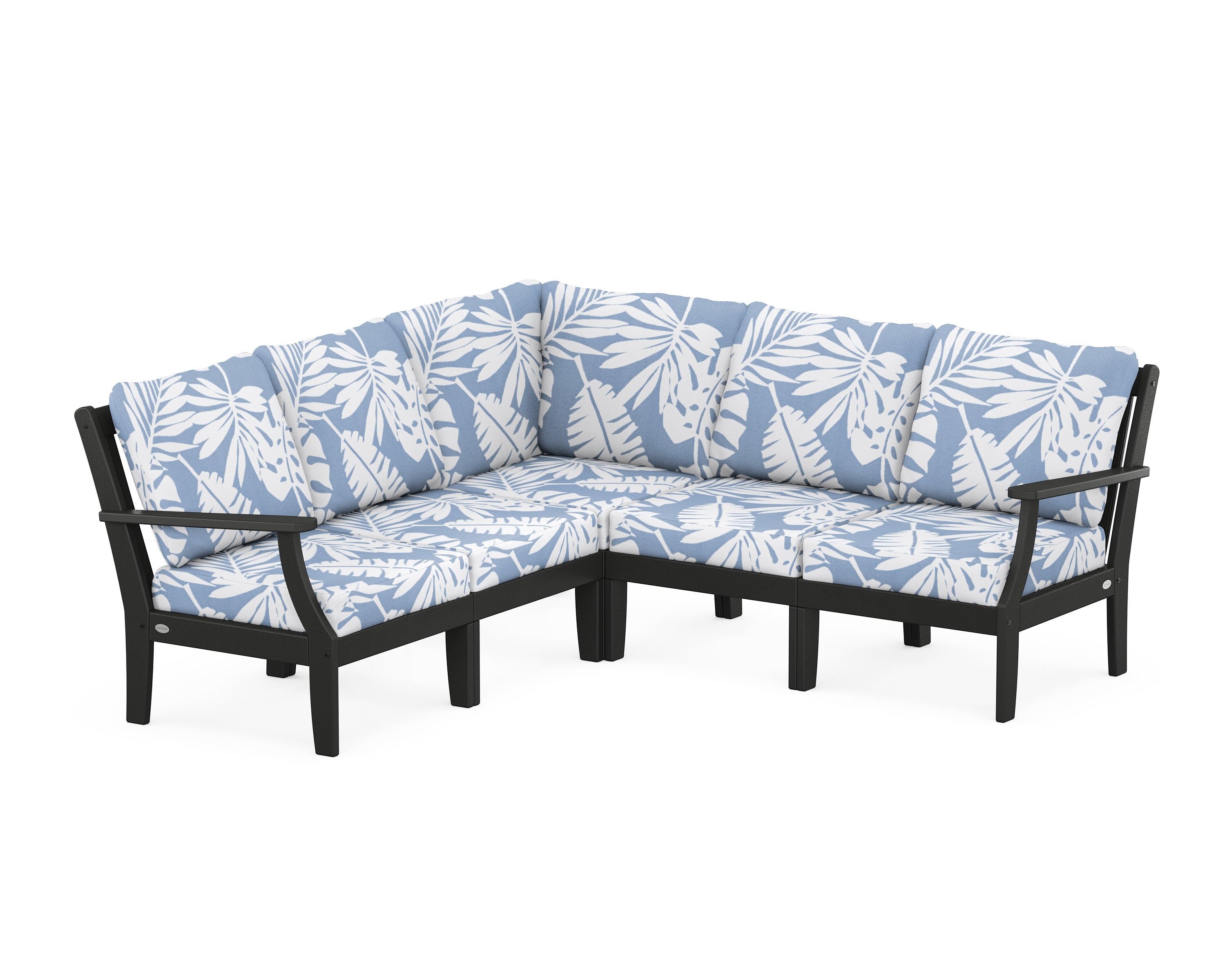 POLYWOOD® Braxton Modular 5-Piece Deep Seating Set in Black / Leaf Sky Blue