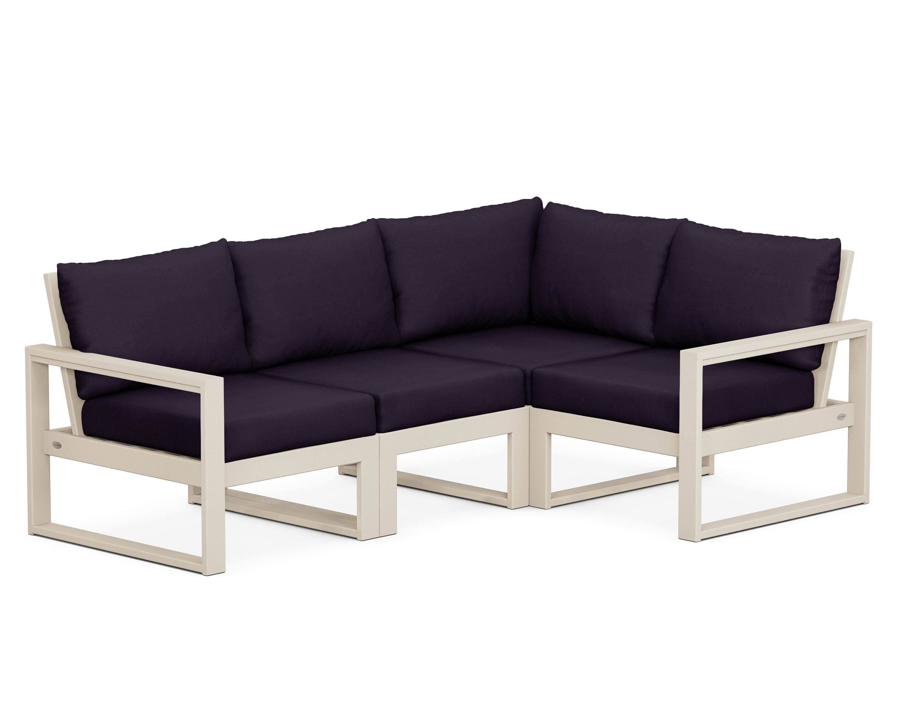 POLYWOOD® EDGE 4-Piece Modular Deep Seating Set in Sand / Navy Linen