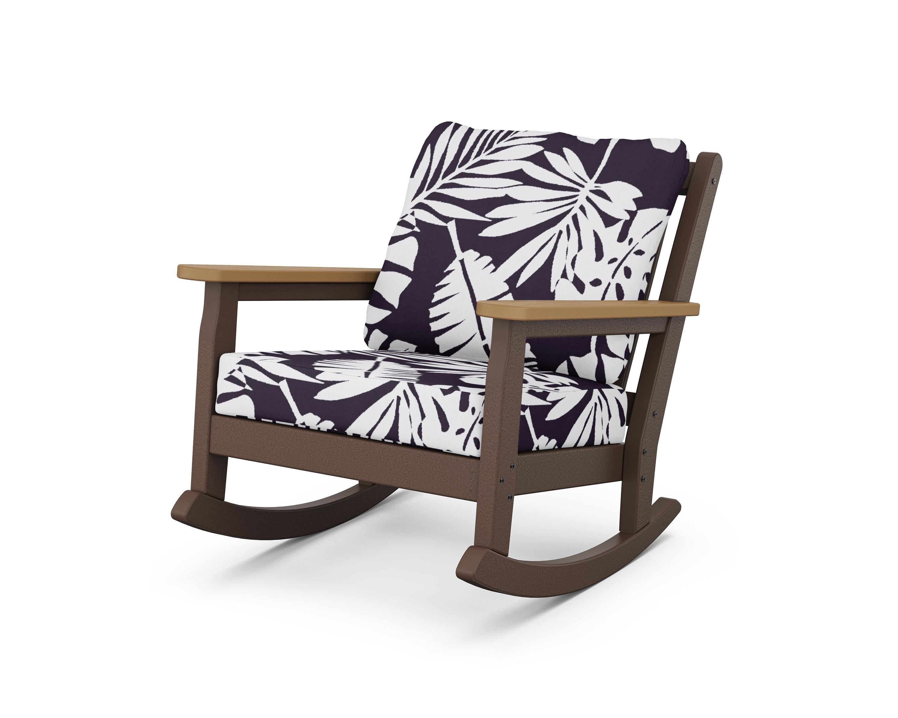POLYWOOD® Chippendale Deep Seating Rocking Chair in Mahogany / Natural / Leaf Navy