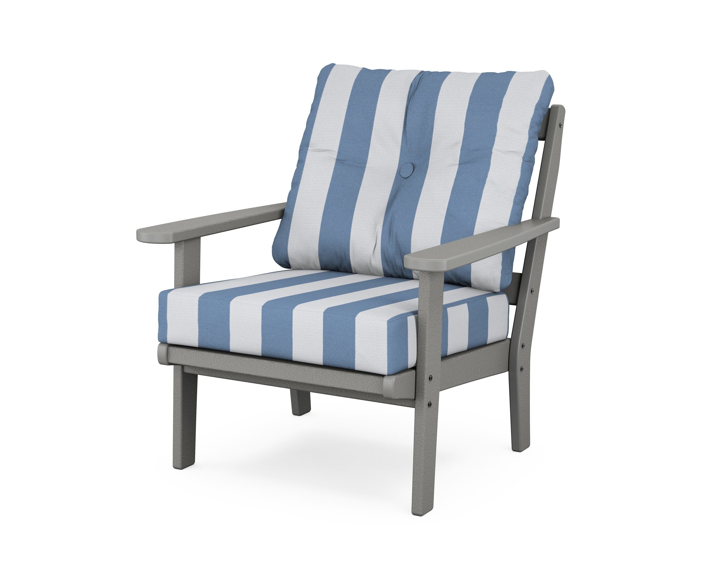 POLYWOOD® Mission Deep Seating Chair in Slate Grey / Cabana Stripe Sky Blue