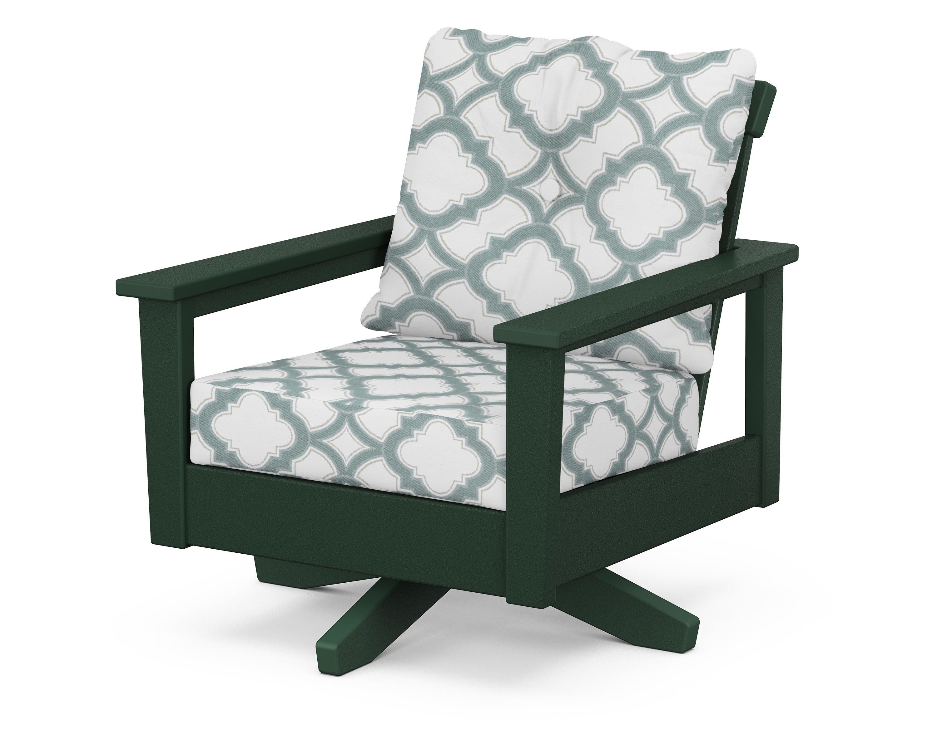 POLYWOOD® Prescott Deep Seating Swivel Chair in Green / Trellis Glacier Spa