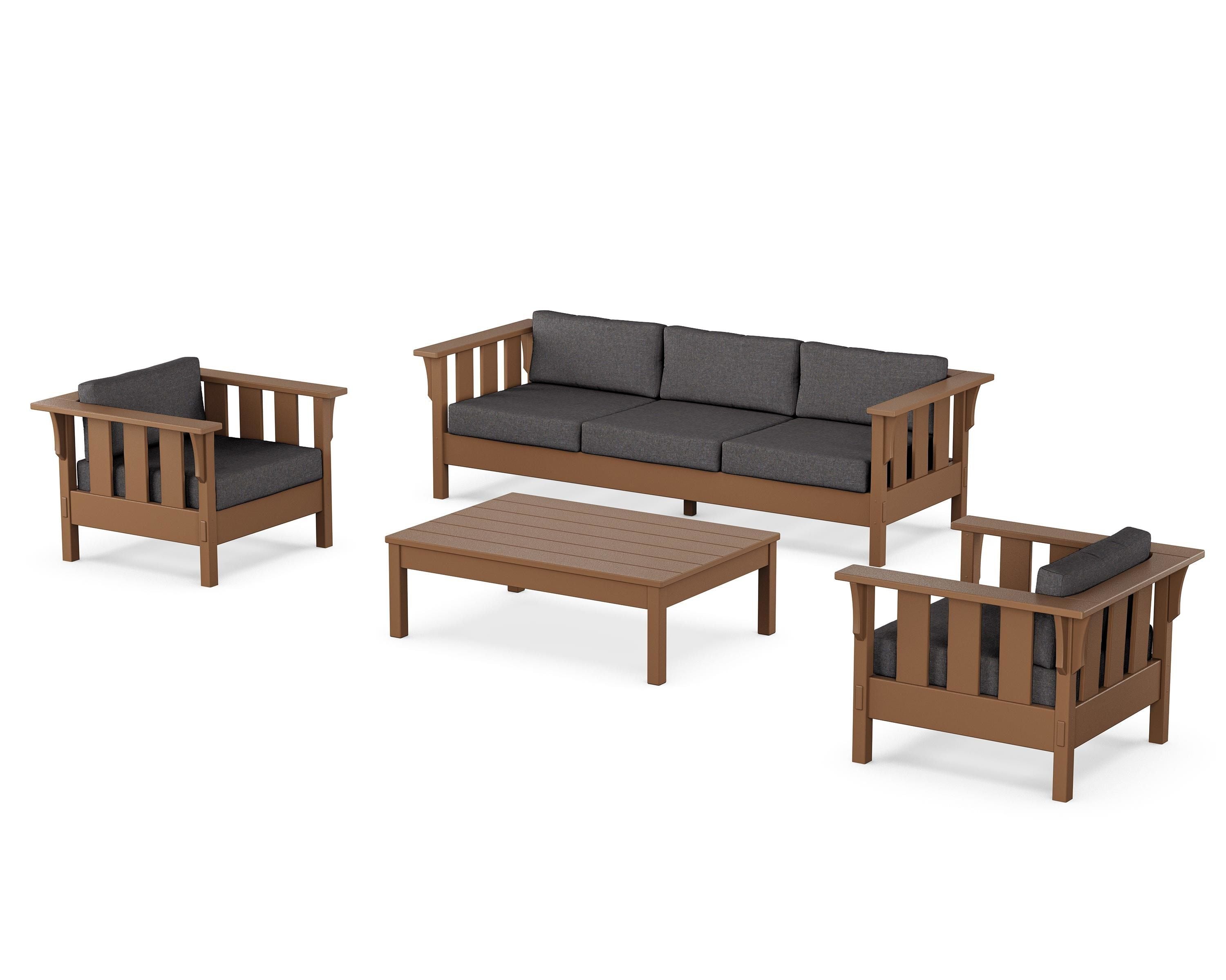Martha Stewart by POLYWOOD® Acadia 4-Piece Deep Seating Set with Sofa in Teak / Ash Charcoal