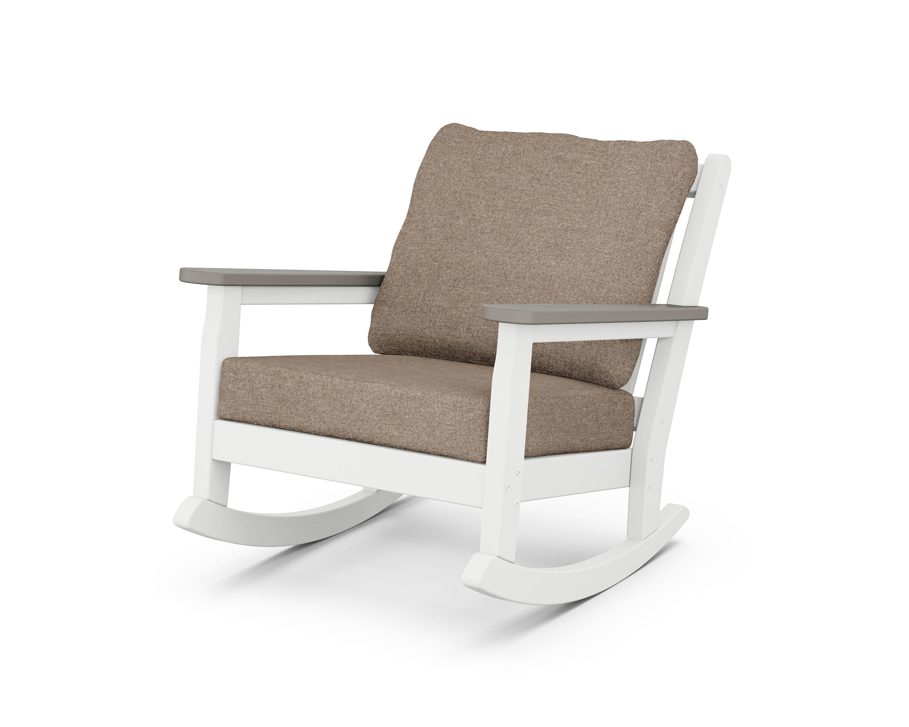 POLYWOOD® Chippendale Deep Seating Rocking Chair in White / Driftwood / Spiced Burlap