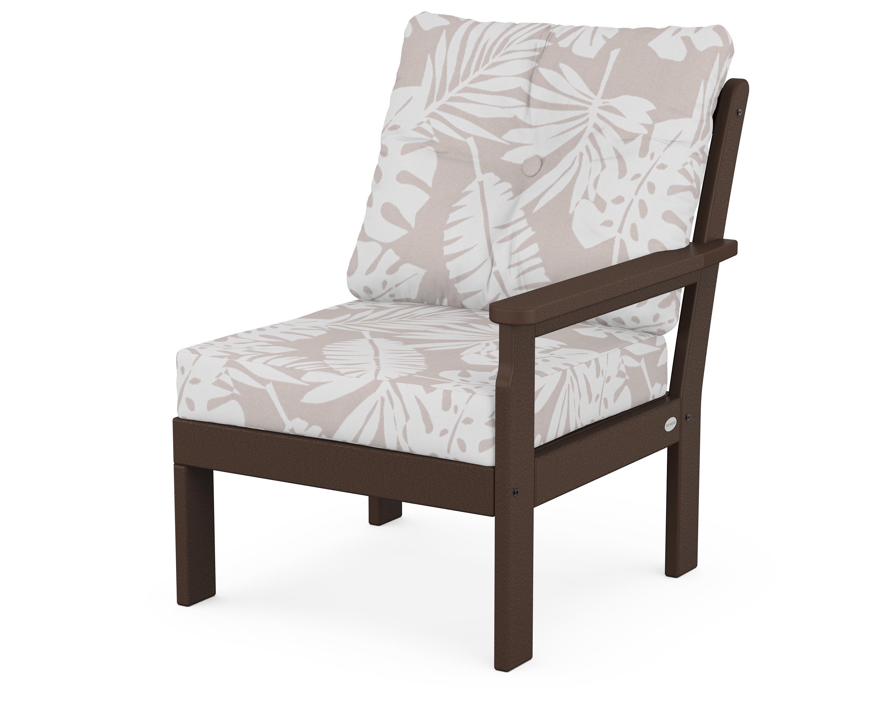 POLYWOOD® Vineyard Modular Right Arm Chair in Mahogany / Leaf Dune Burlap