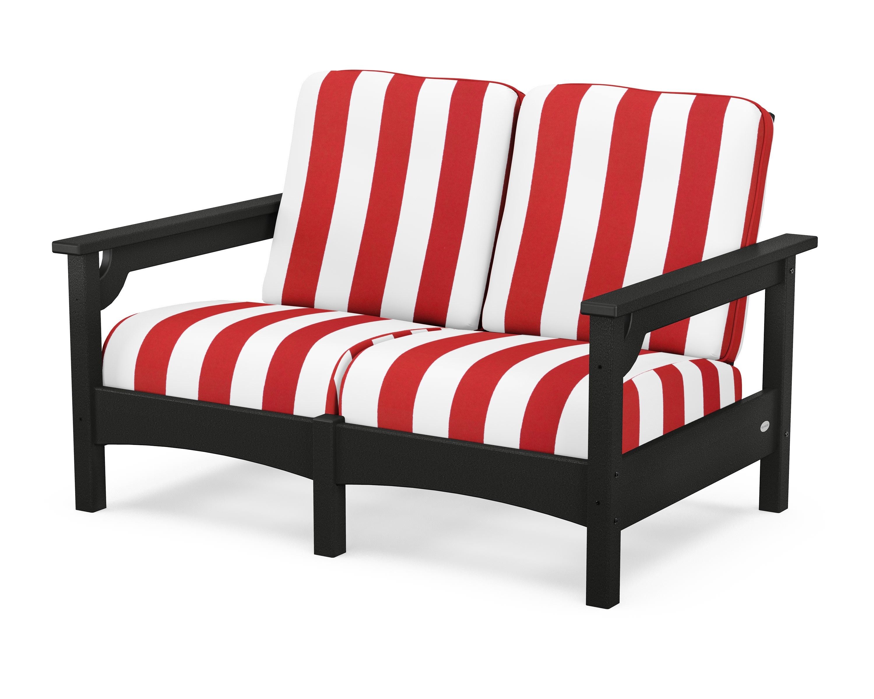 POLYWOOD® Club Loveseat in Black / Cabana Stripe Crimson