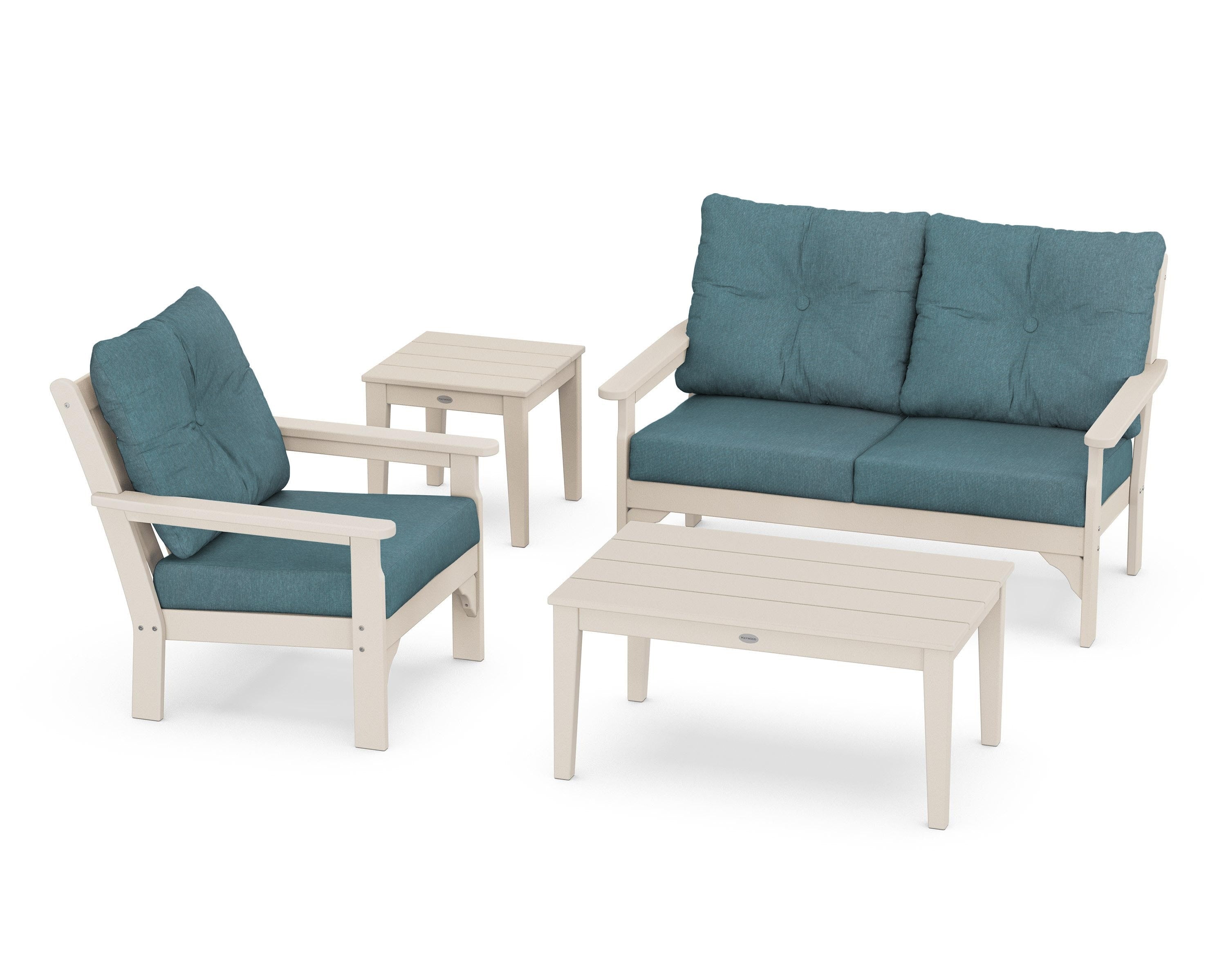 POLYWOOD® Vineyard 4-Piece Deep Seating Set in Sand / Ocean Teal
