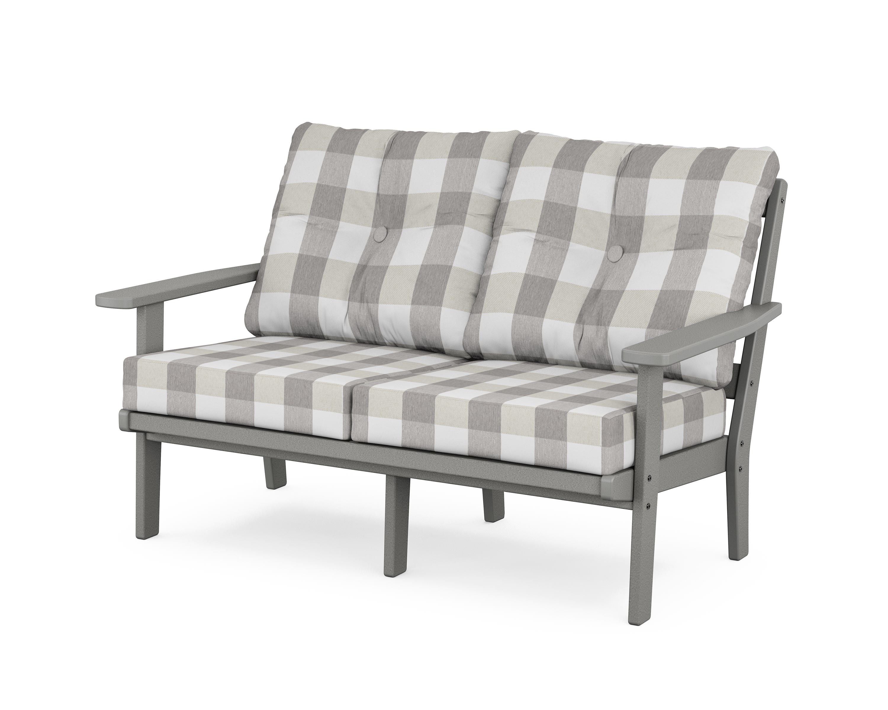 POLYWOOD® Oxford Deep Seating Loveseat in Slate Grey / Buffalo Plaid Grey Mist