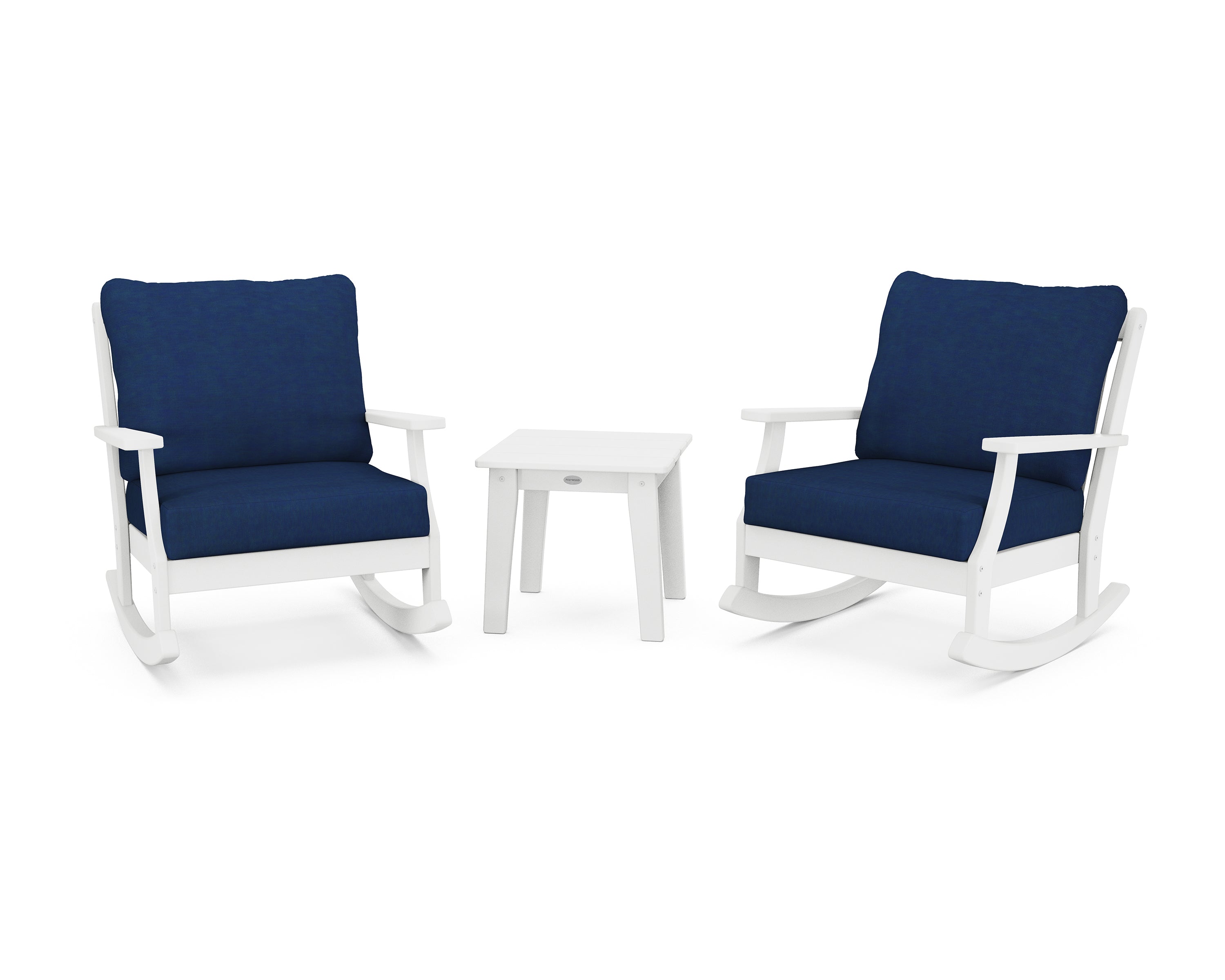 POLYWOOD® Braxton 3-Piece Deep Seating Rocker Set in White / Navy