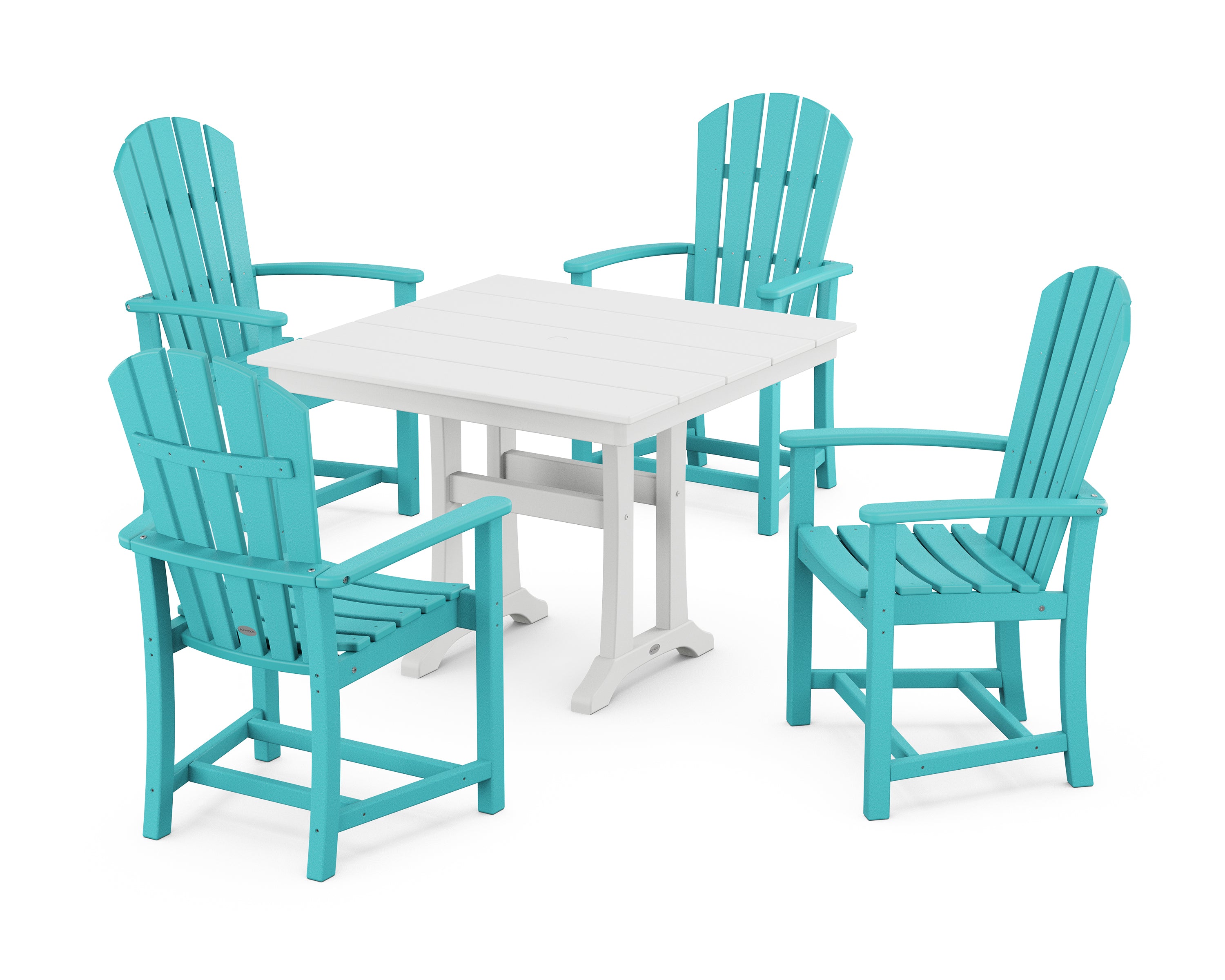 POLYWOOD® Palm Coast 5-Piece Farmhouse Dining Set With Trestle Legs in Aruba / White