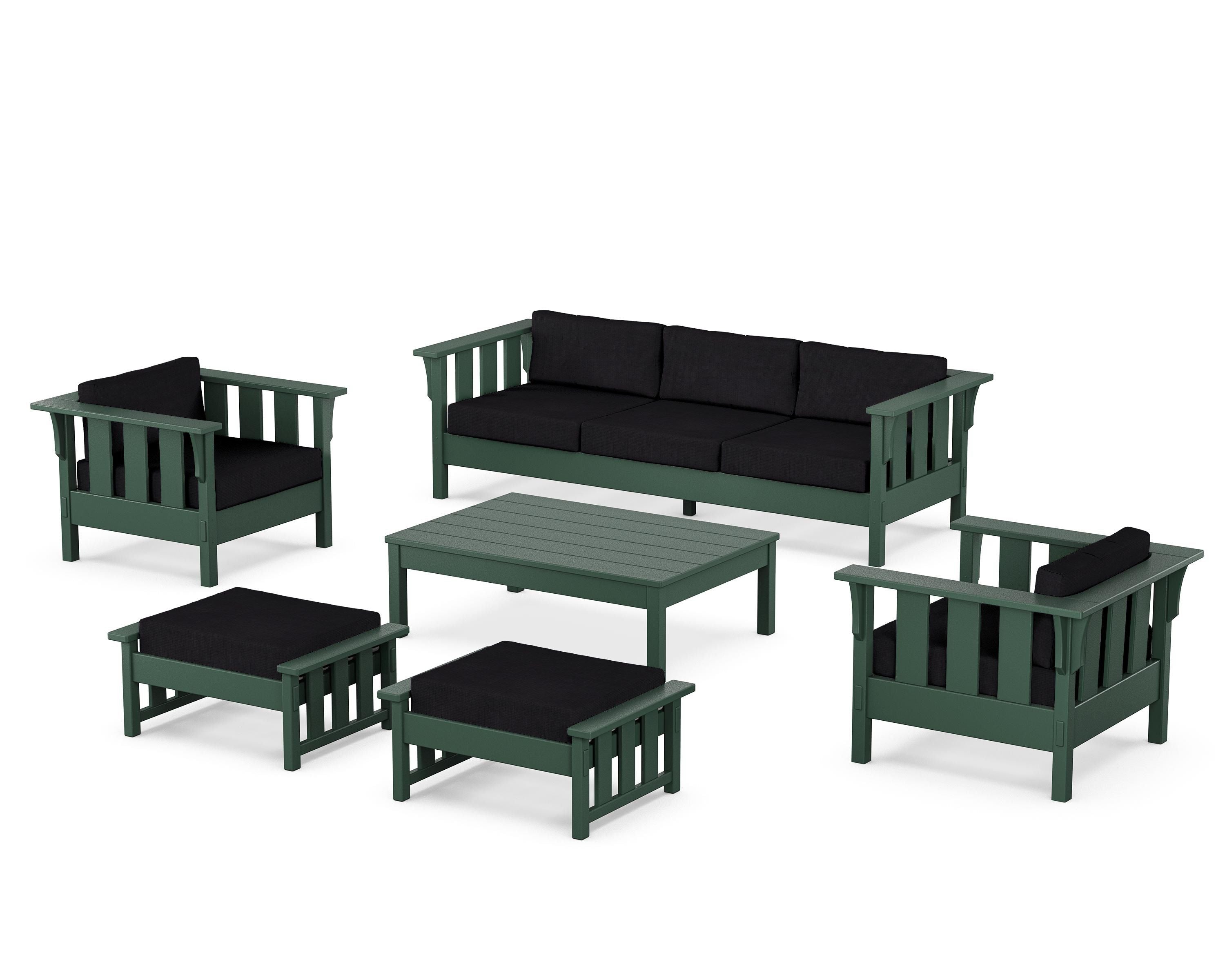 Martha Stewart by POLYWOOD® Acadia 6-Piece Lounge Sofa Set in Green / Midnight Linen
