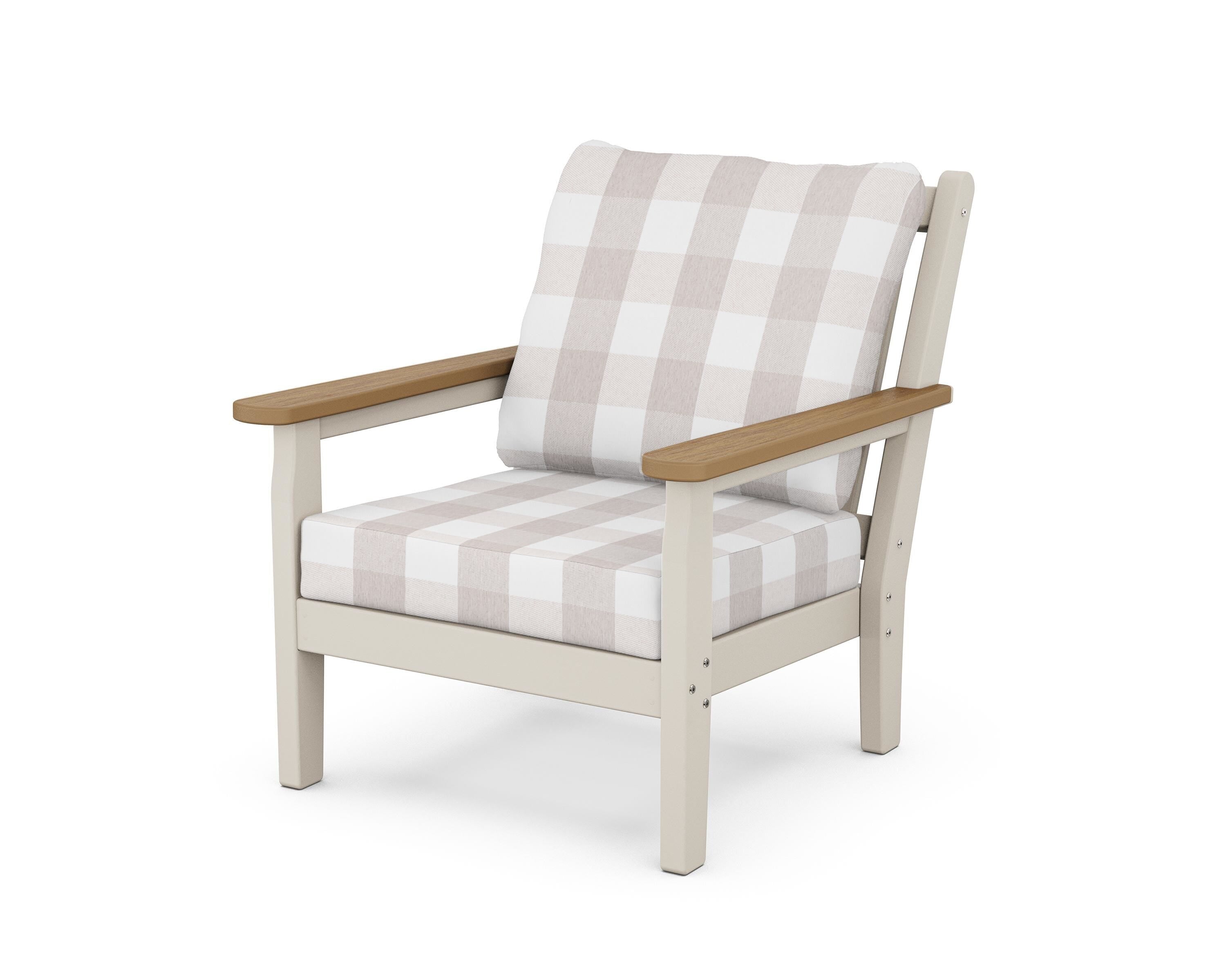 POLYWOOD® Chippendale Deep Seating Chair in Sand / Natural / Buffalo Plaid Dune Burlap