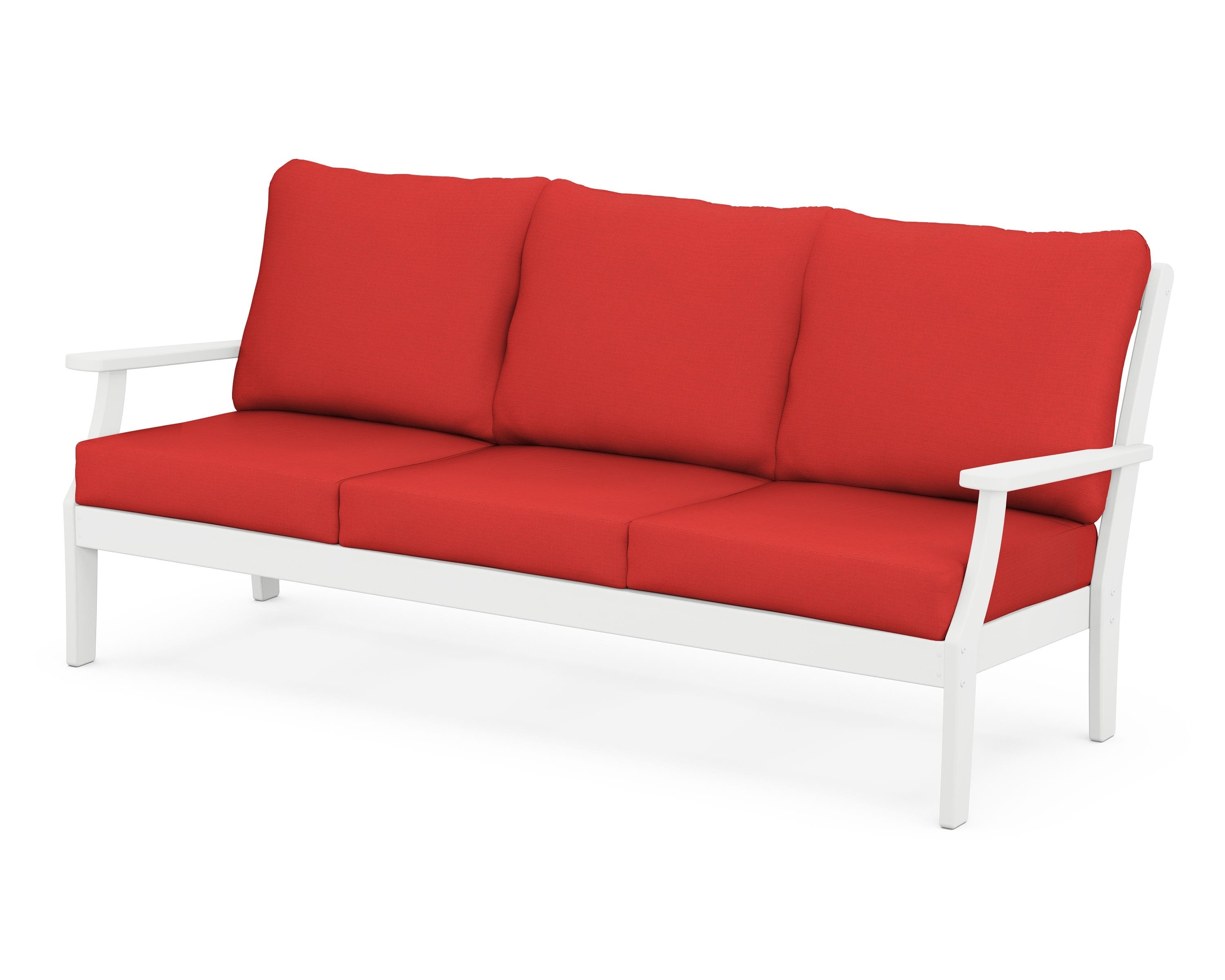 POLYWOOD® Braxton Deep Seating Sofa in White / Crimson Linen