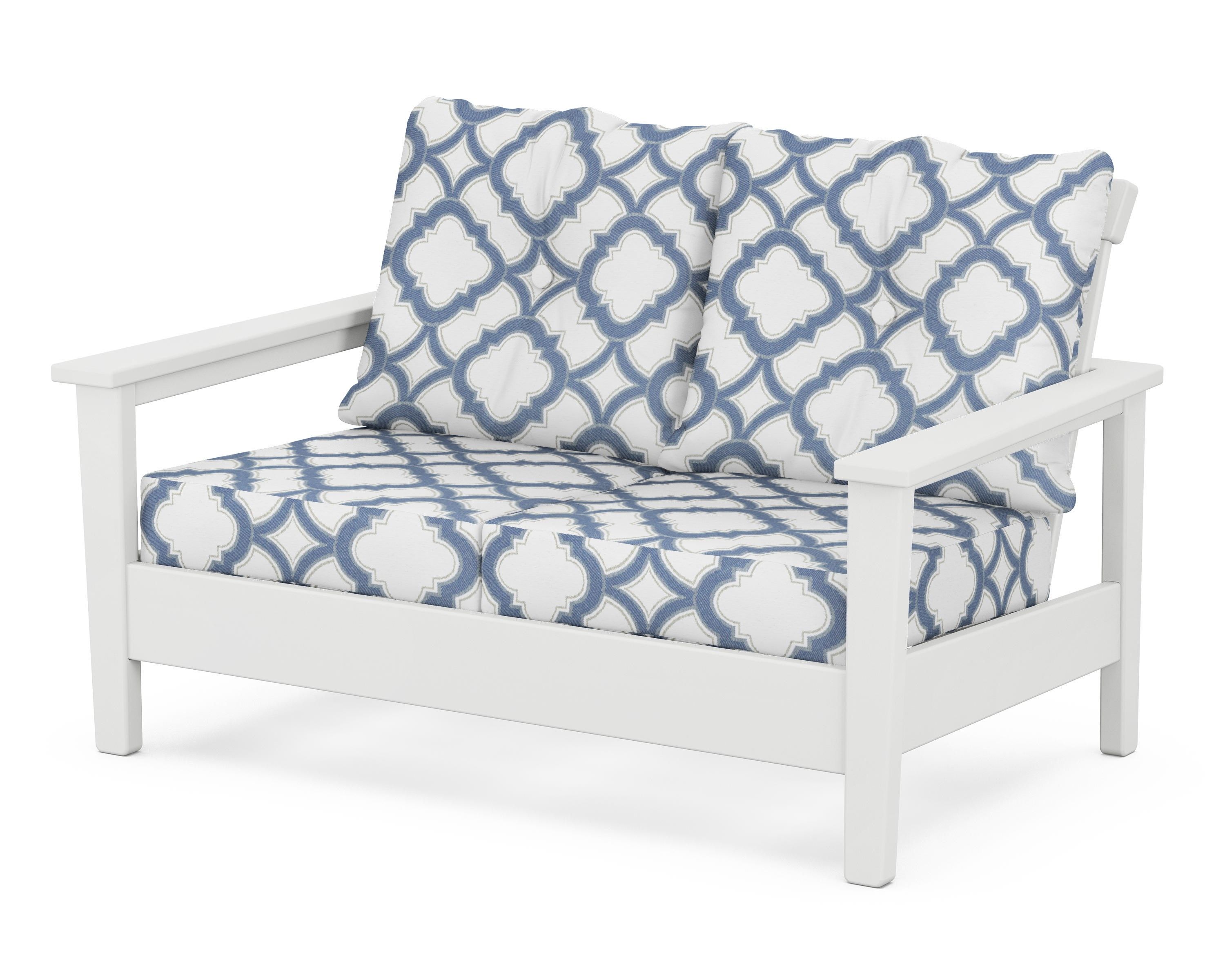 POLYWOOD® Prescott Deep Seating Loveseat in White / Trellis Sky Blue