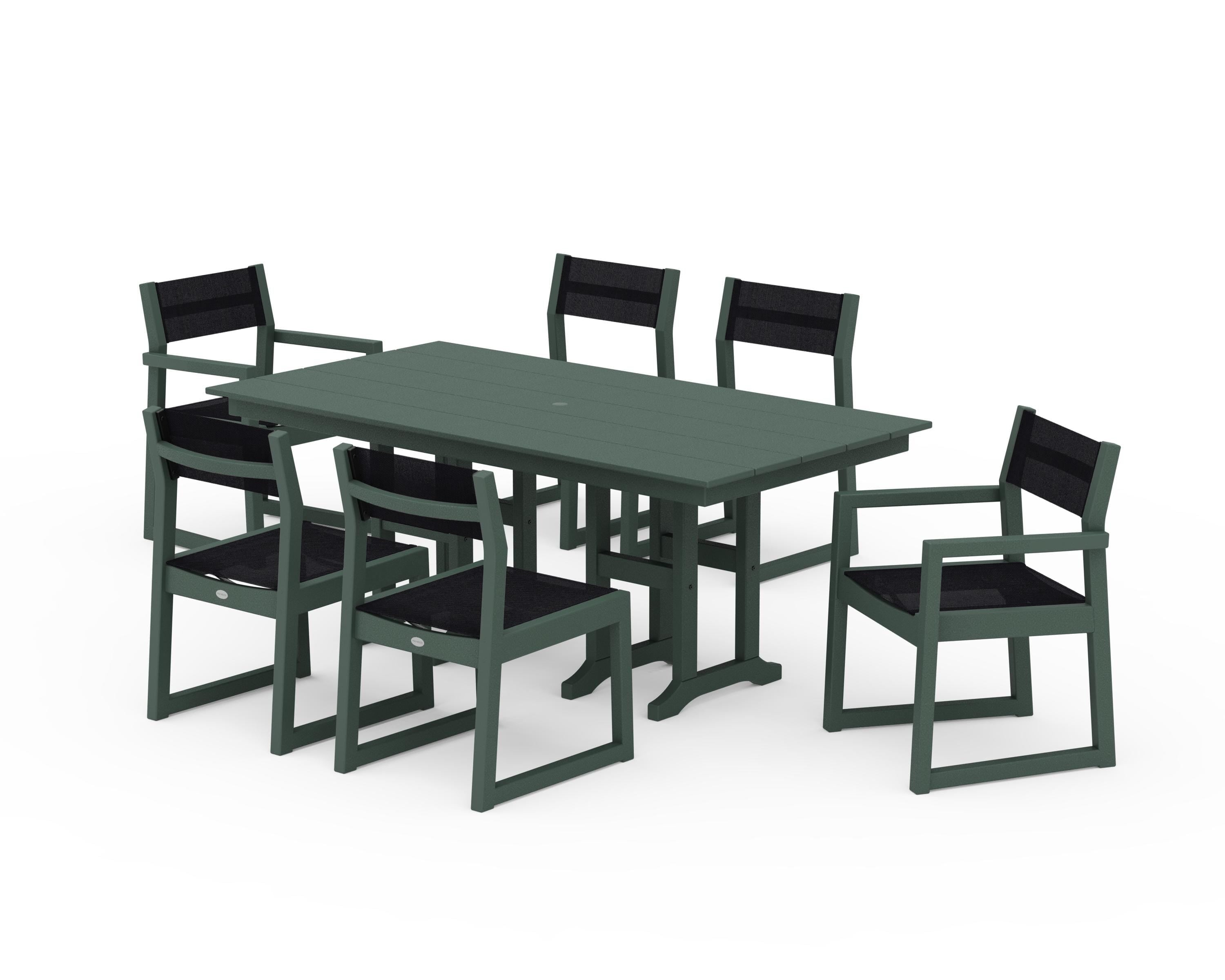 POLYWOOD® EDGE Sling 7-Piece Farmhouse Dining Set in Green / Black Sling