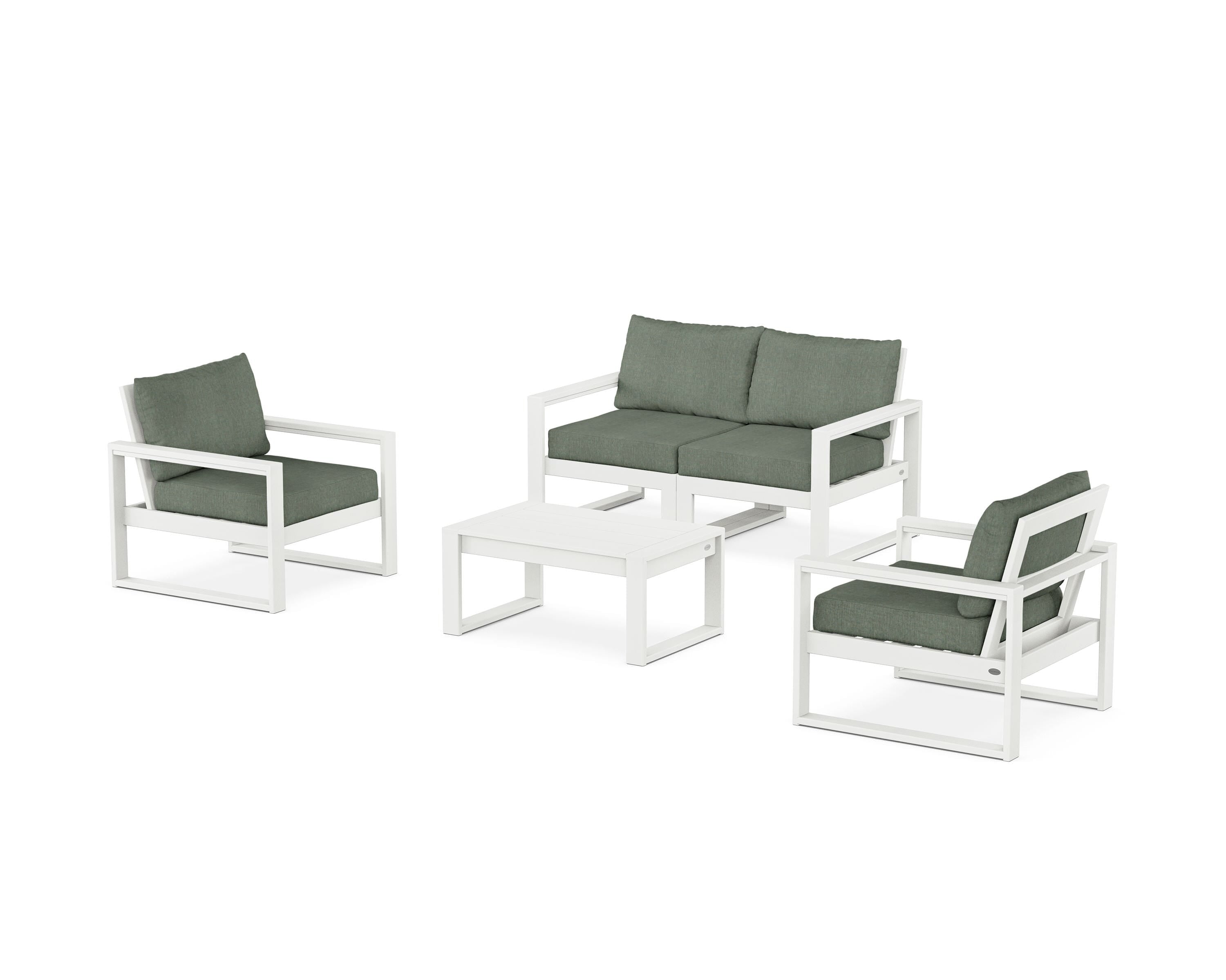POLYWOOD® EDGE Sectional 4-Piece Deep Seating Set with Loveseat in Vintage White / Cast Sage