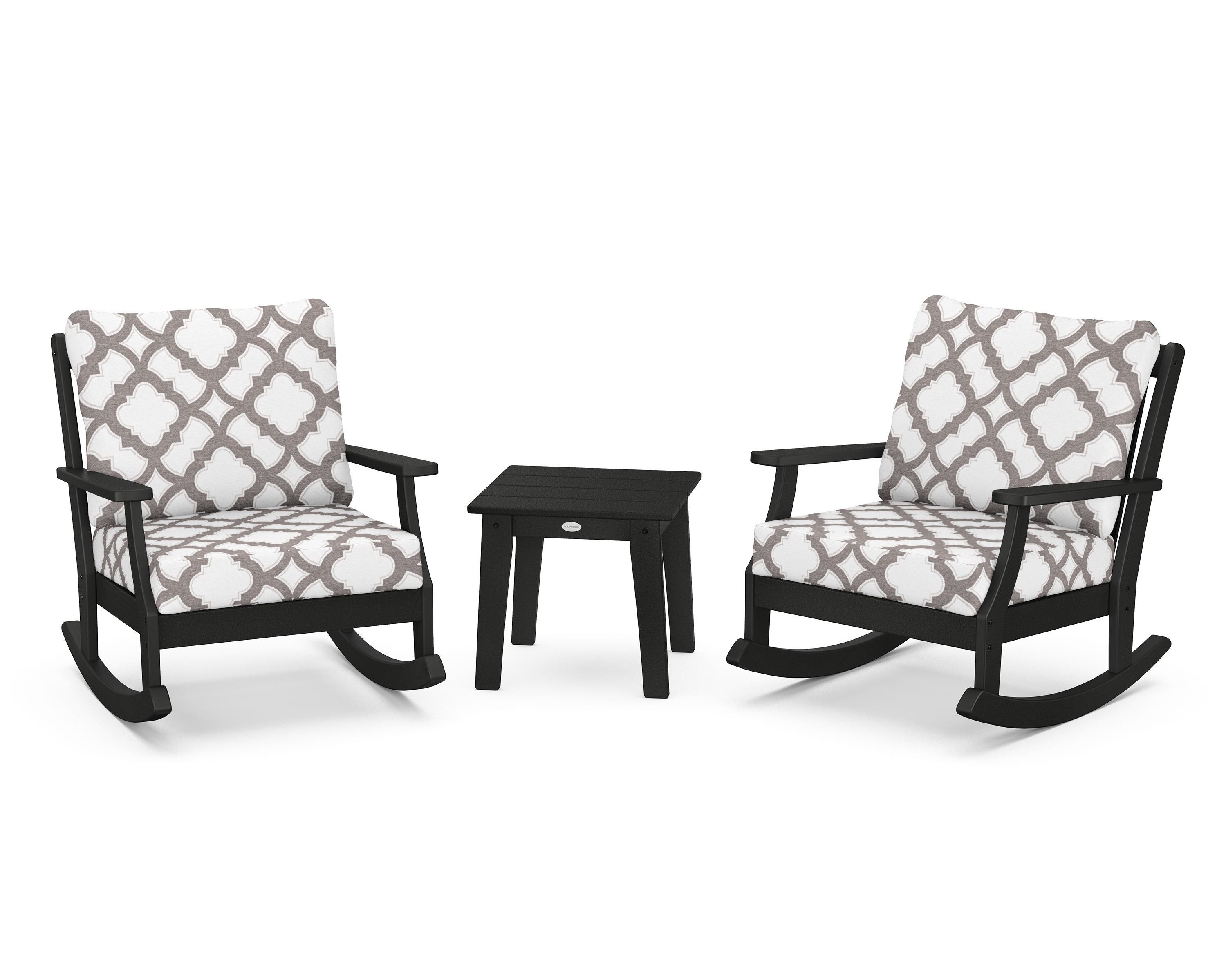 POLYWOOD® Braxton 3-Piece Deep Seating Rocker Set in Black / Trellis Grey Mist