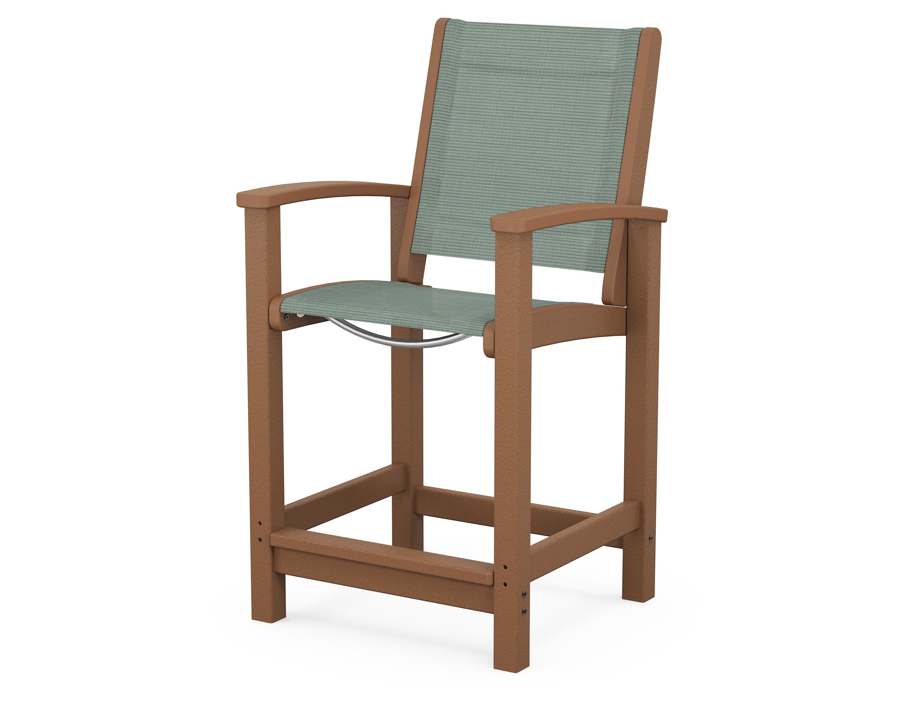 POLYWOOD® Coastal Counter Chair in Teak / Dupioni Sea Mist Sling