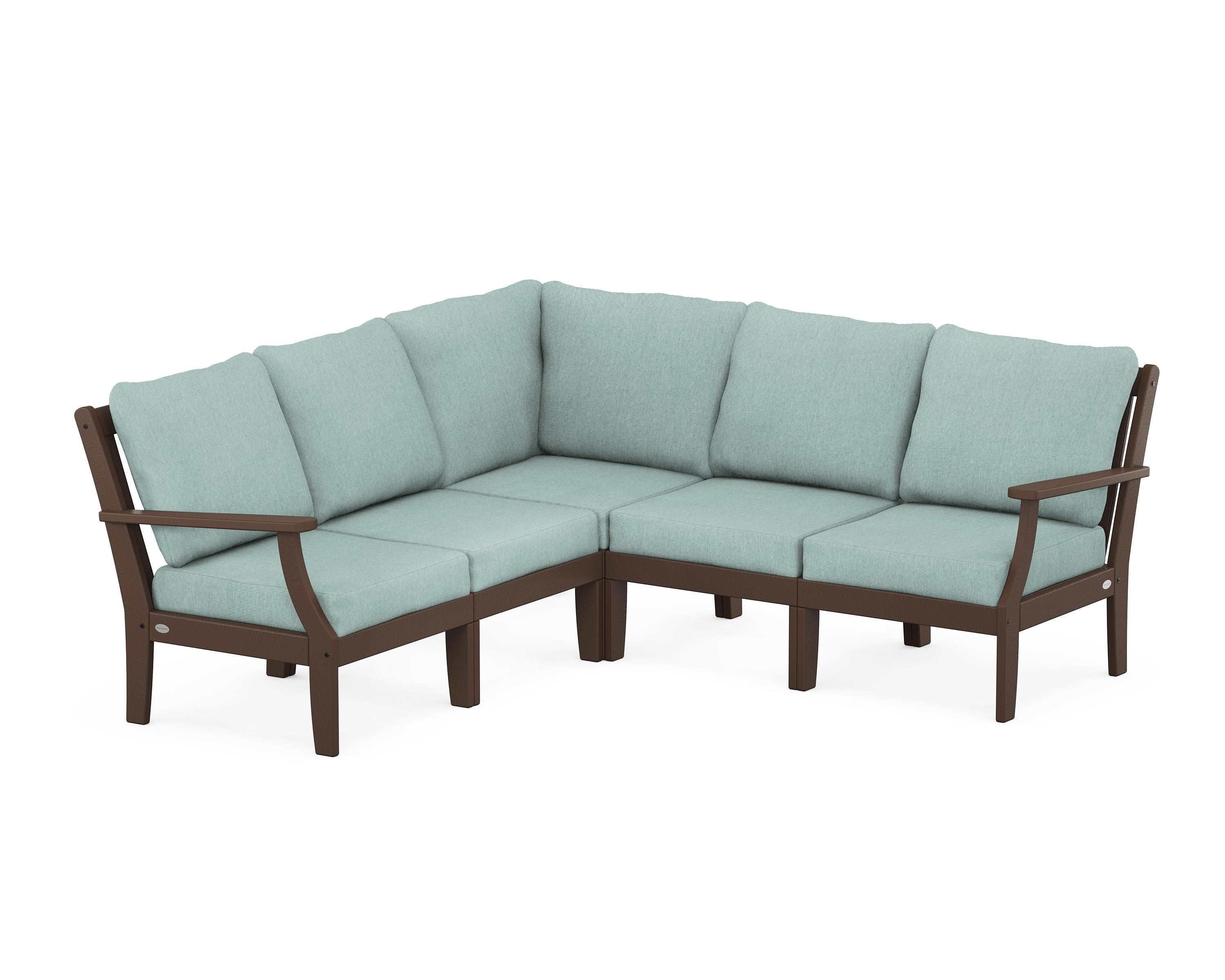 POLYWOOD® Braxton Modular 5-Piece Deep Seating Set in Mahogany / Glacier Spa