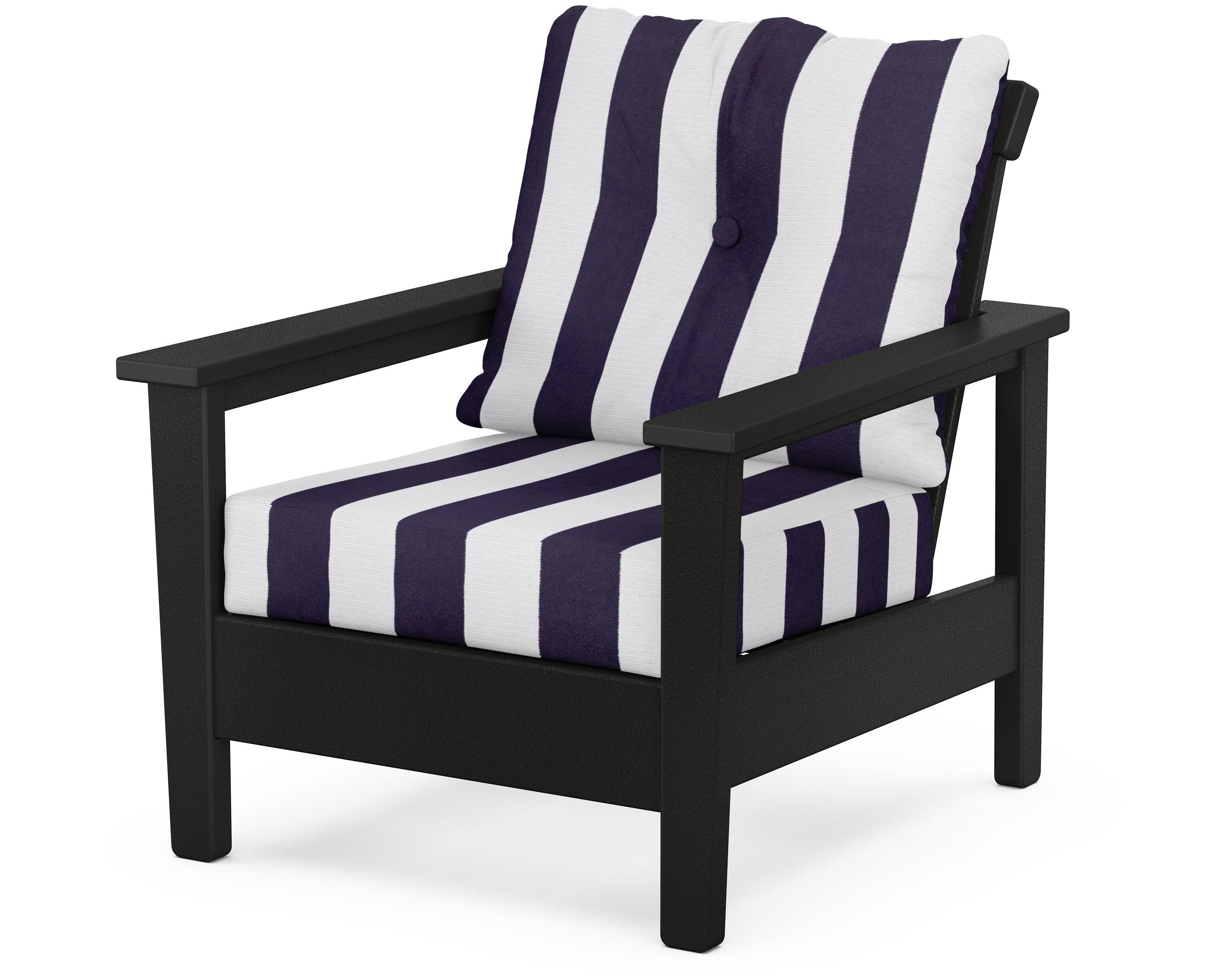 POLYWOOD® Prescott Deep Seating Chair in Black / Cabana Stripe Navy