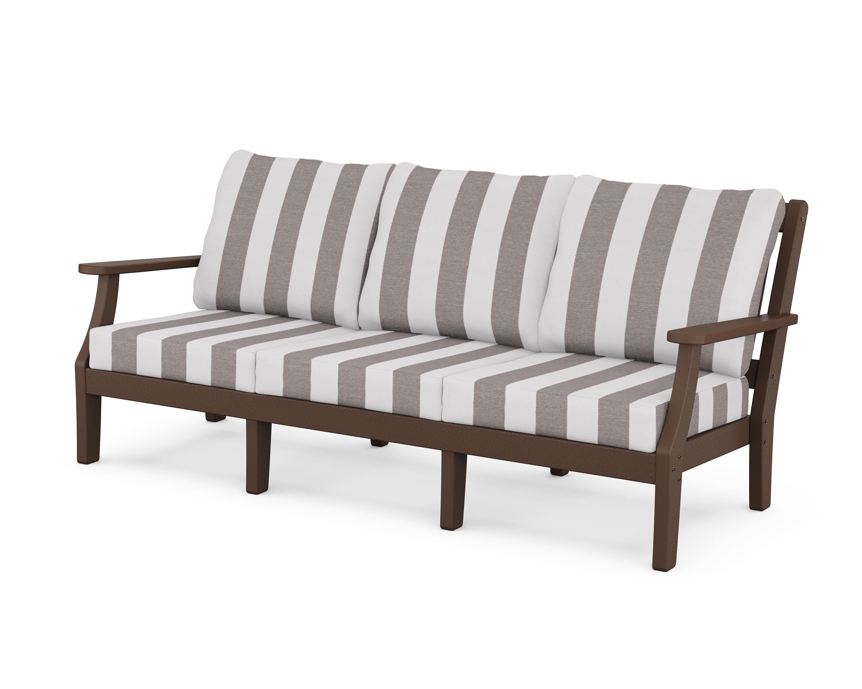 Martha Stewart by POLYWOOD® Chinoiserie Deep Seating Sofa in Mahogany / Cabana Stripe Grey Mist