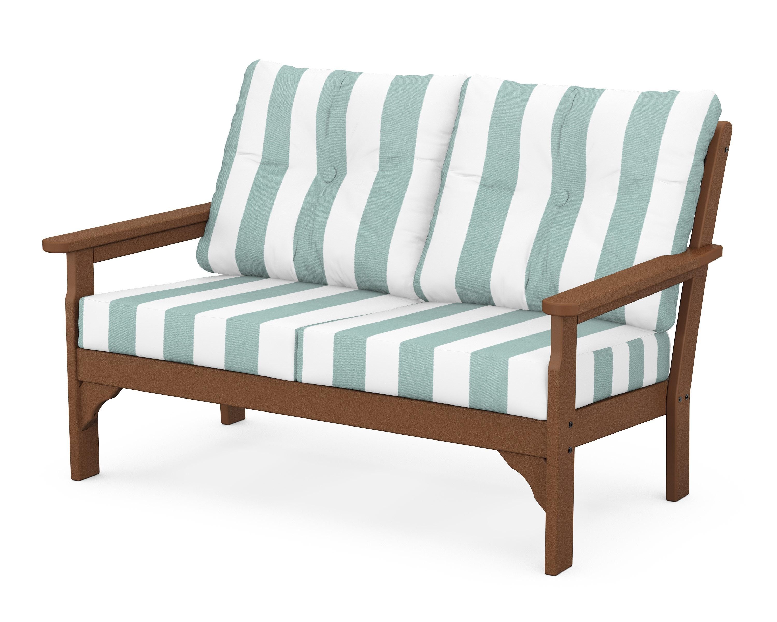 POLYWOOD® Vineyard Deep Seating Loveseat in Teak / Cabana Stripe Glacier Spa
