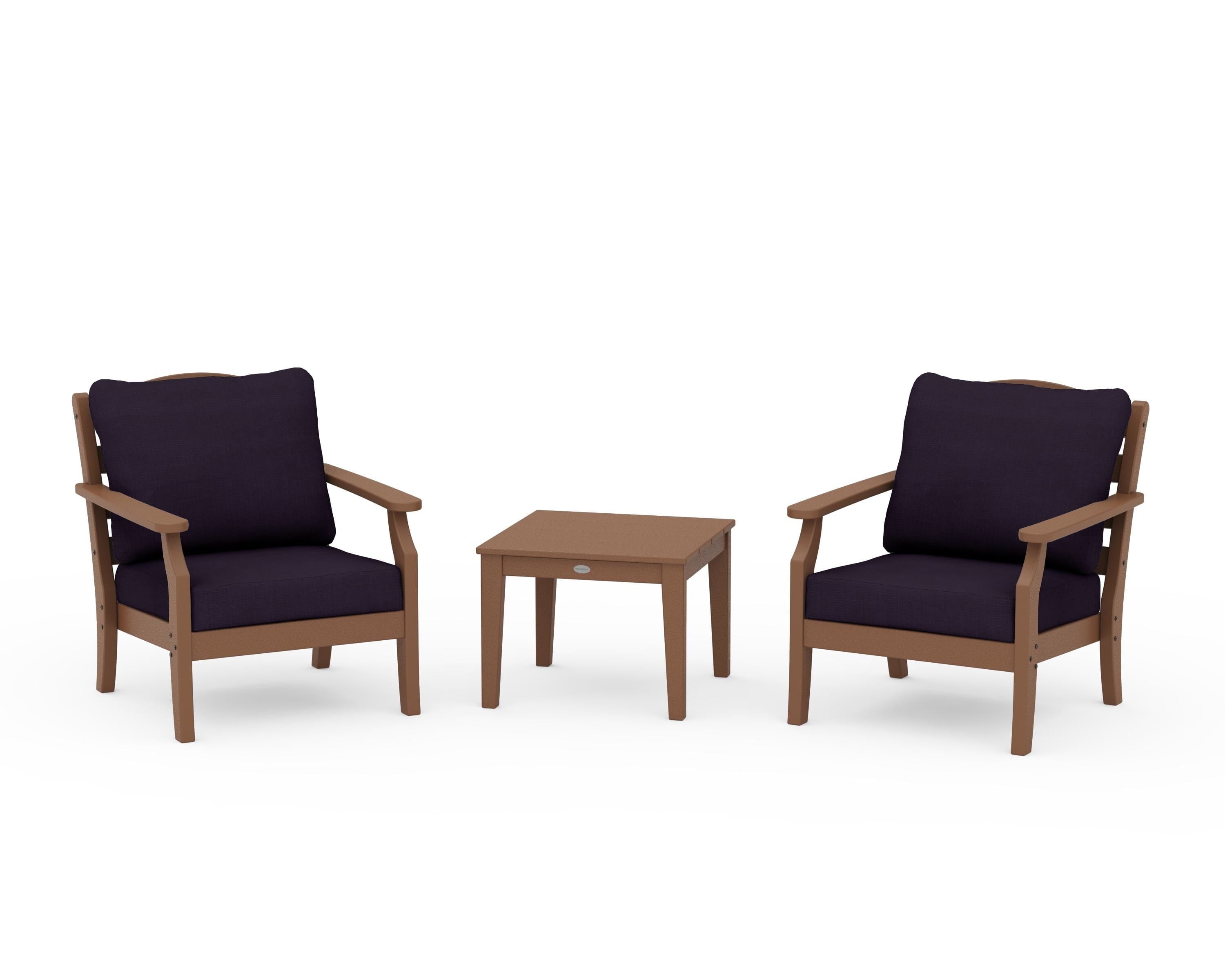 Draper James™ by POLYWOOD® Savannah 3-Piece Deep Seating Set in Teak / Navy Linen