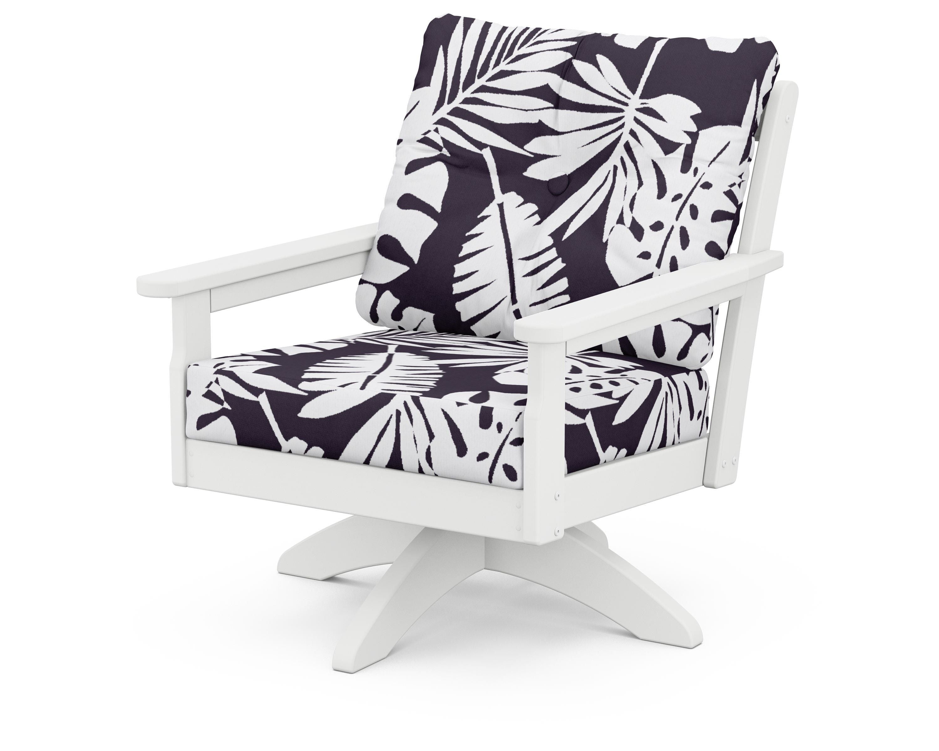 POLYWOOD® Vineyard Deep Seating Swivel Chair in White / Leaf Navy
