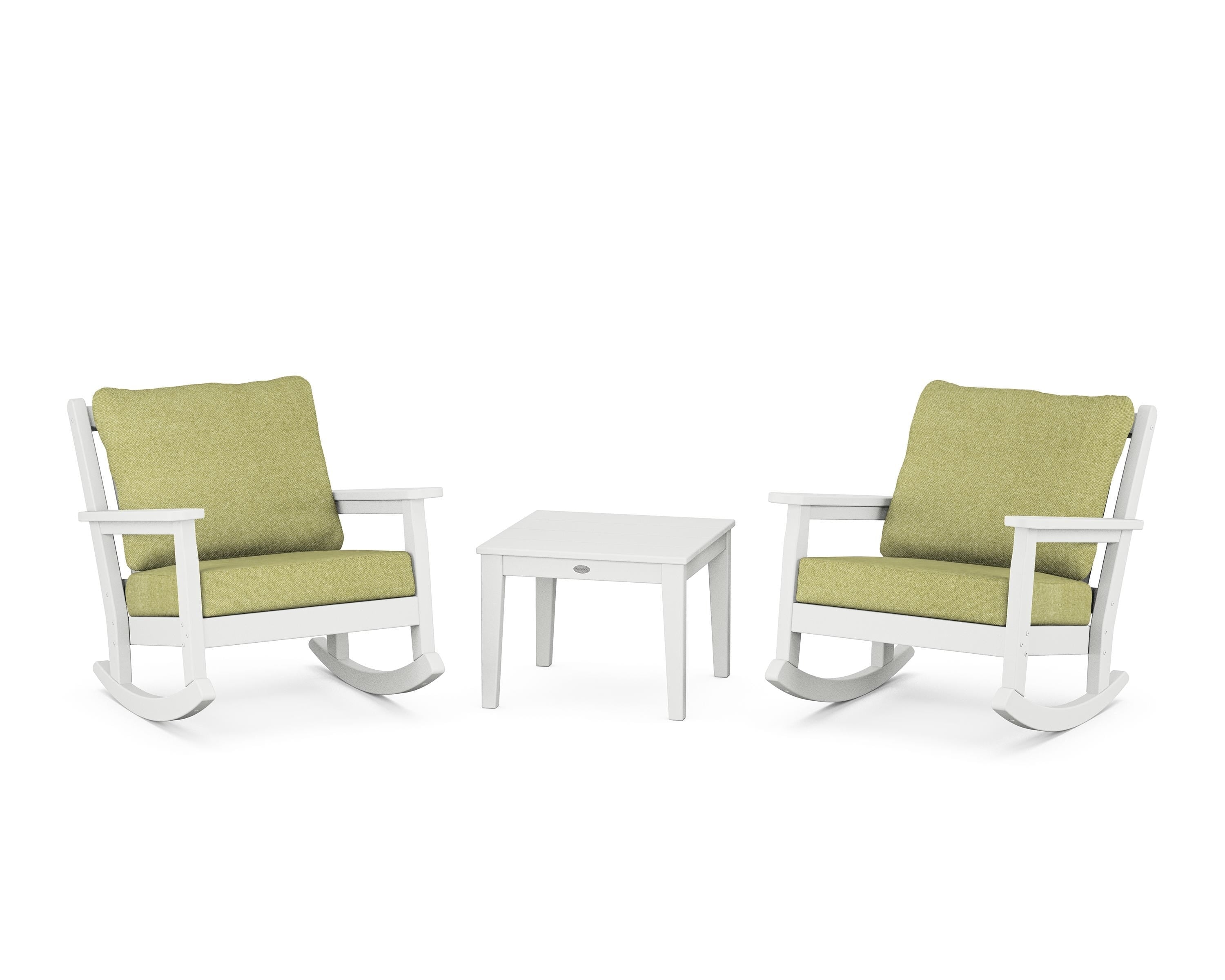 POLYWOOD® Chippendale 3-Piece Deep Seating Rocker Set in White / Chartreuse Boucle