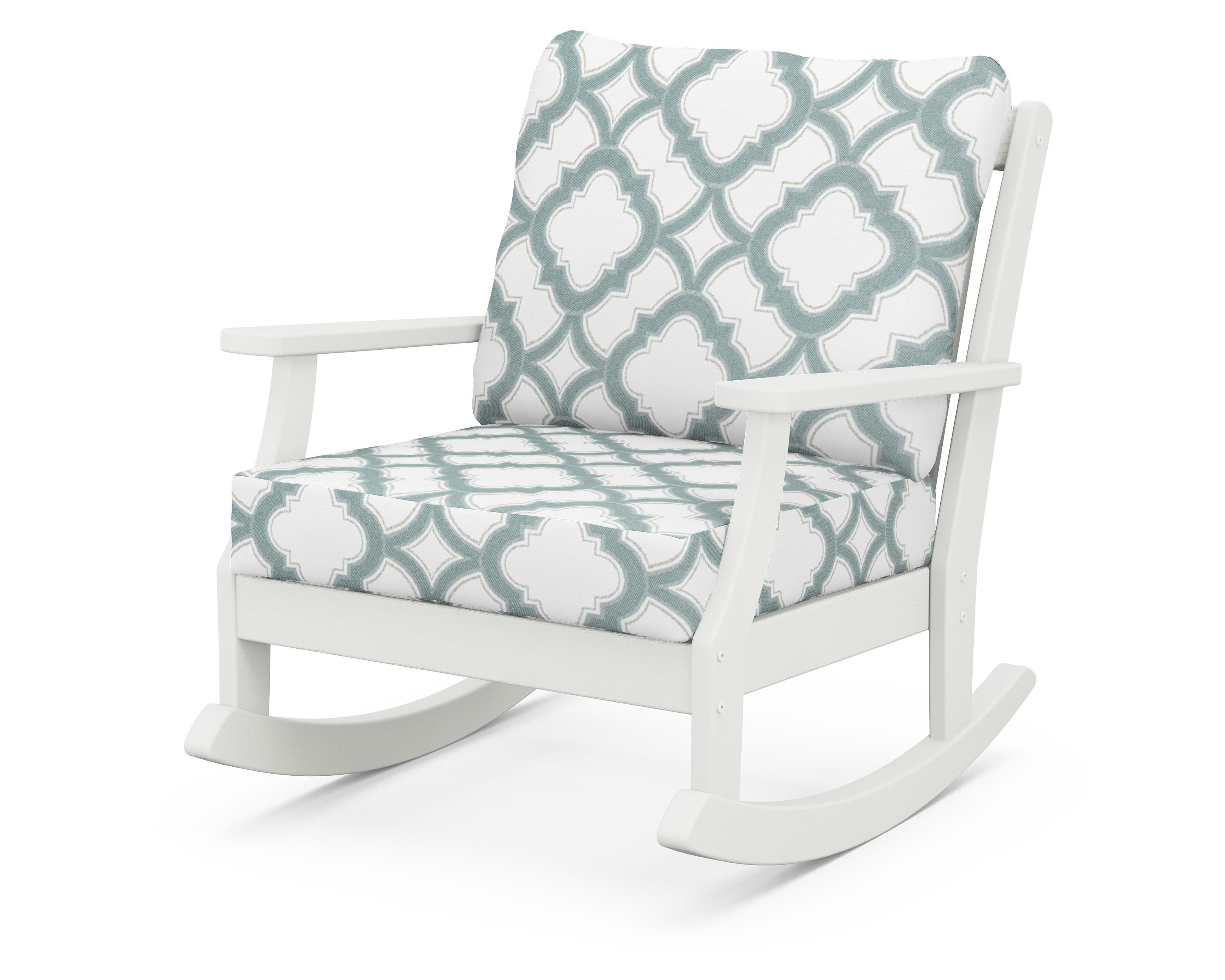 POLYWOOD® Braxton Deep Seating Rocking Chair in Vintage White / Trellis Glacier Spa