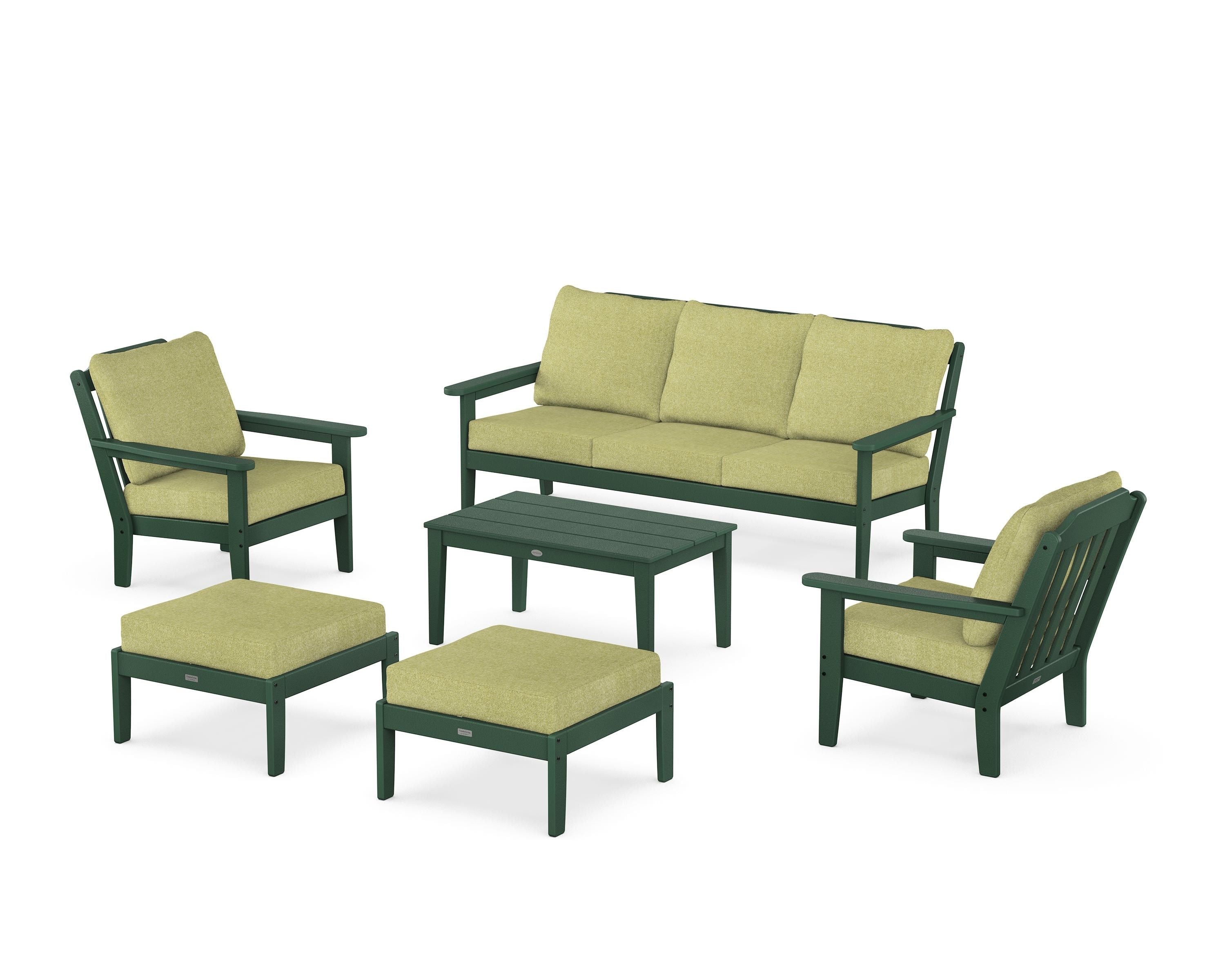 Country Living Cottage 6-Piece Lounge Sofa Set in Green / Chartreuse Boucle