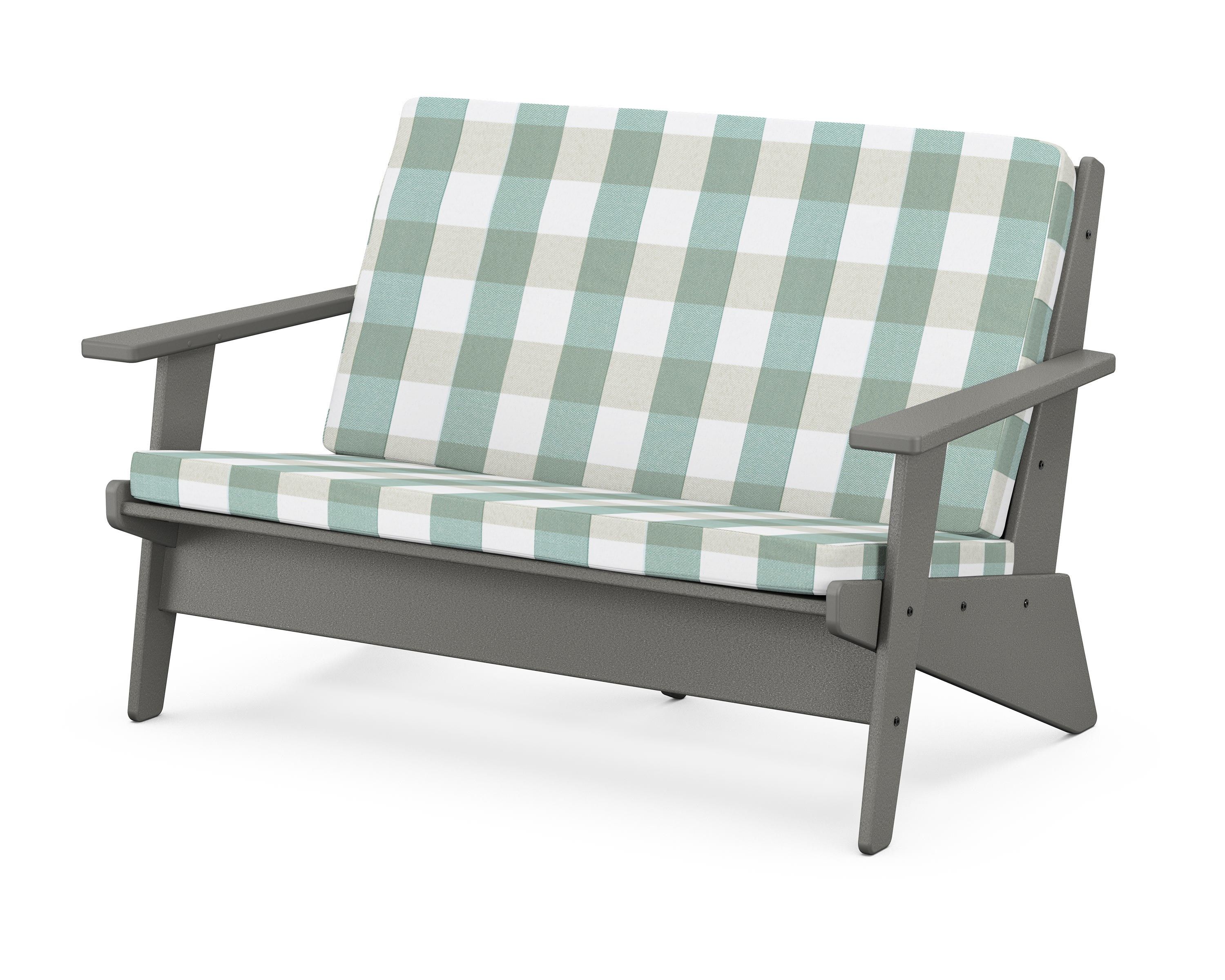 POLYWOOD® Riviera Modern Lounge Loveseat in Slate Grey / Buffalo Plaid Glacier Spa