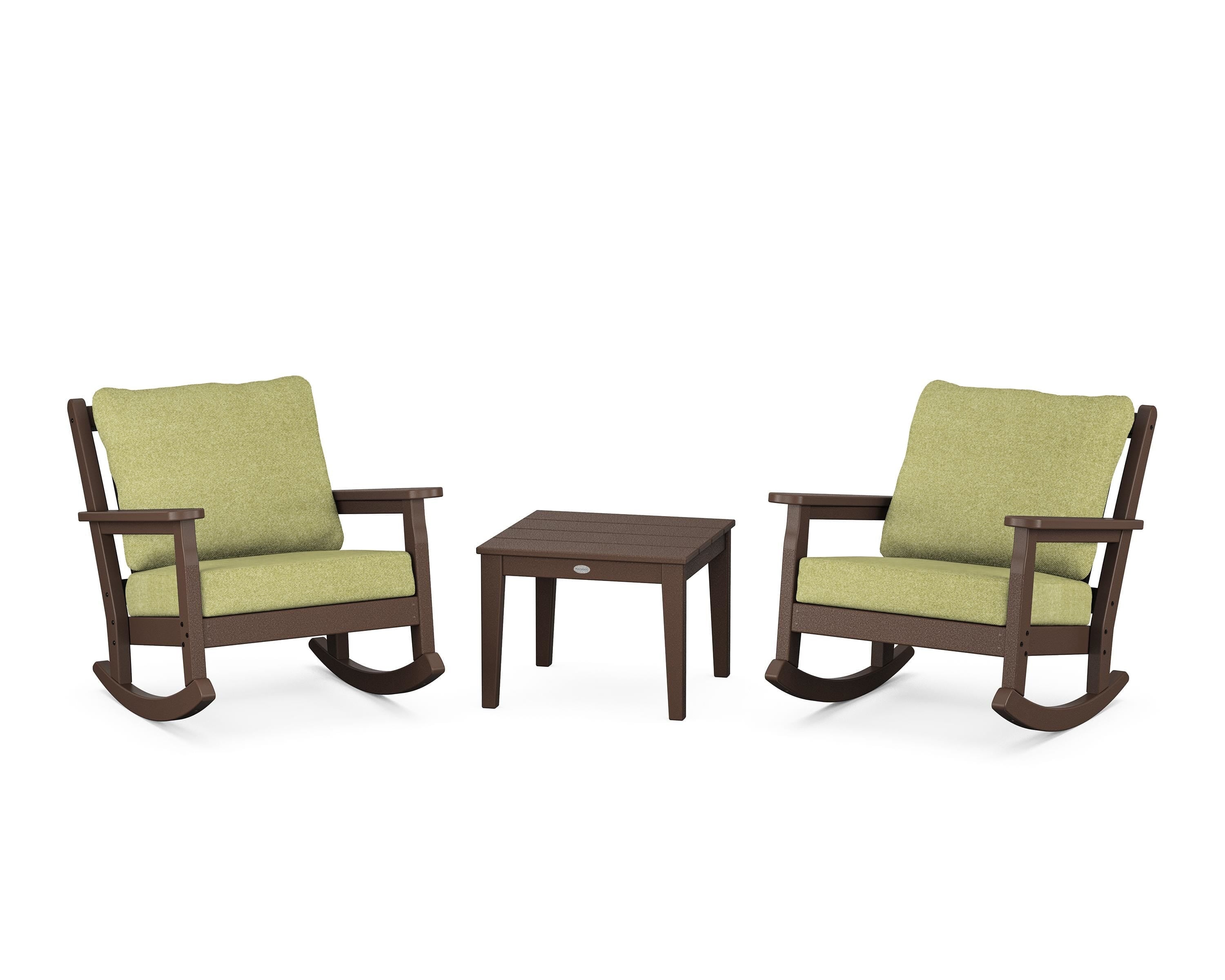 POLYWOOD® Chippendale 3-Piece Deep Seating Rocker Set in Mahogany / Chartreuse Boucle