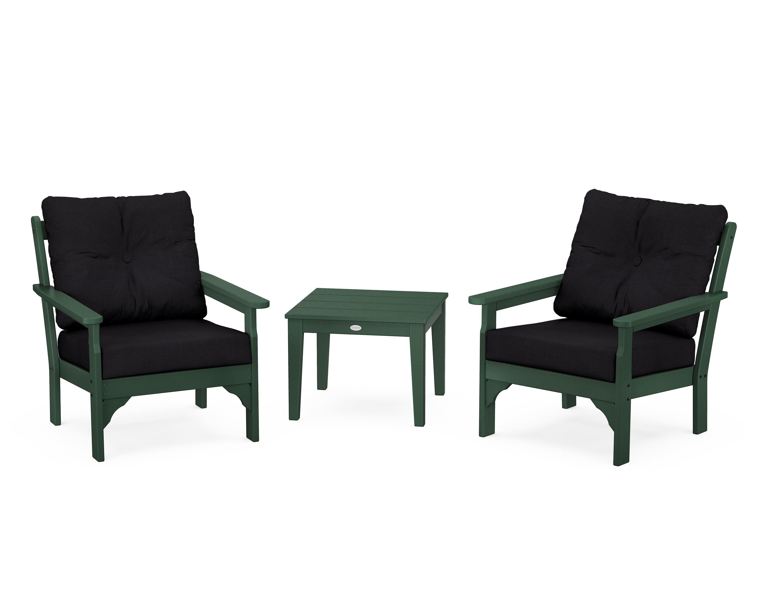 POLYWOOD® Vineyard 3-Piece Deep Seating Set in Green / Midnight Linen