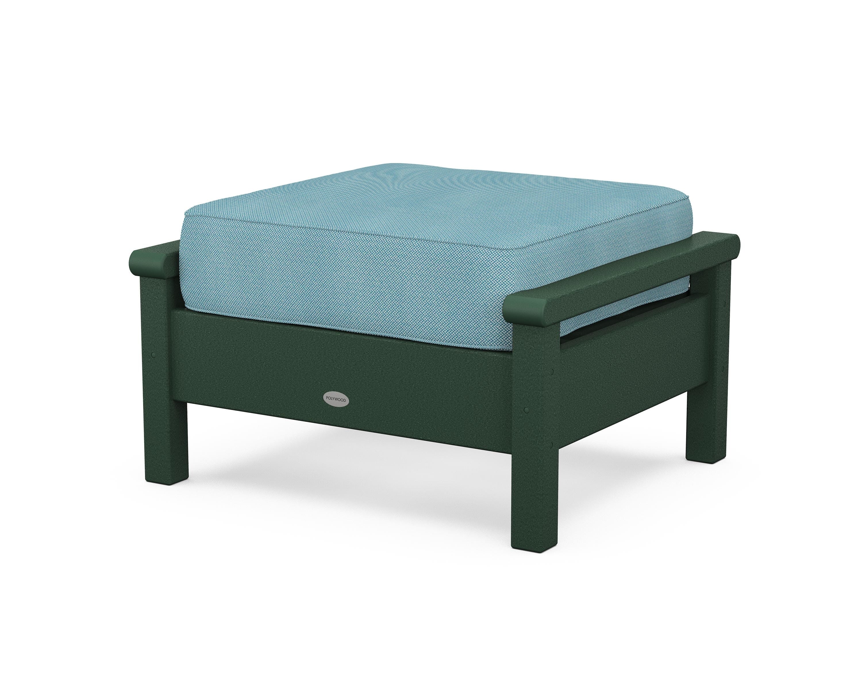 POLYWOOD® Harbour Deep Seating Ottoman in Green / Lattice Sky Blue