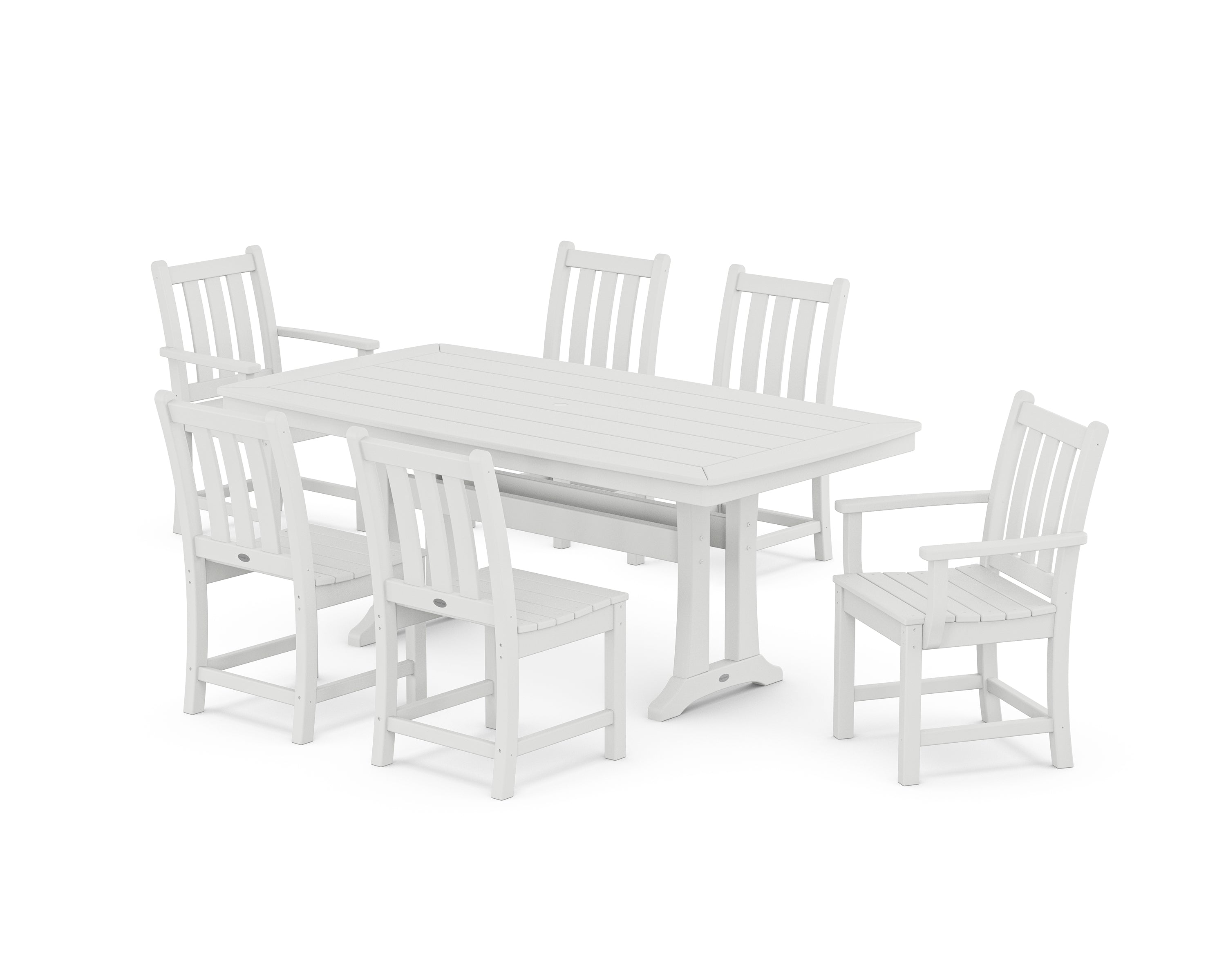 POLYWOOD® Traditional Garden 7-Piece Dining Set with Trestle Legs in White