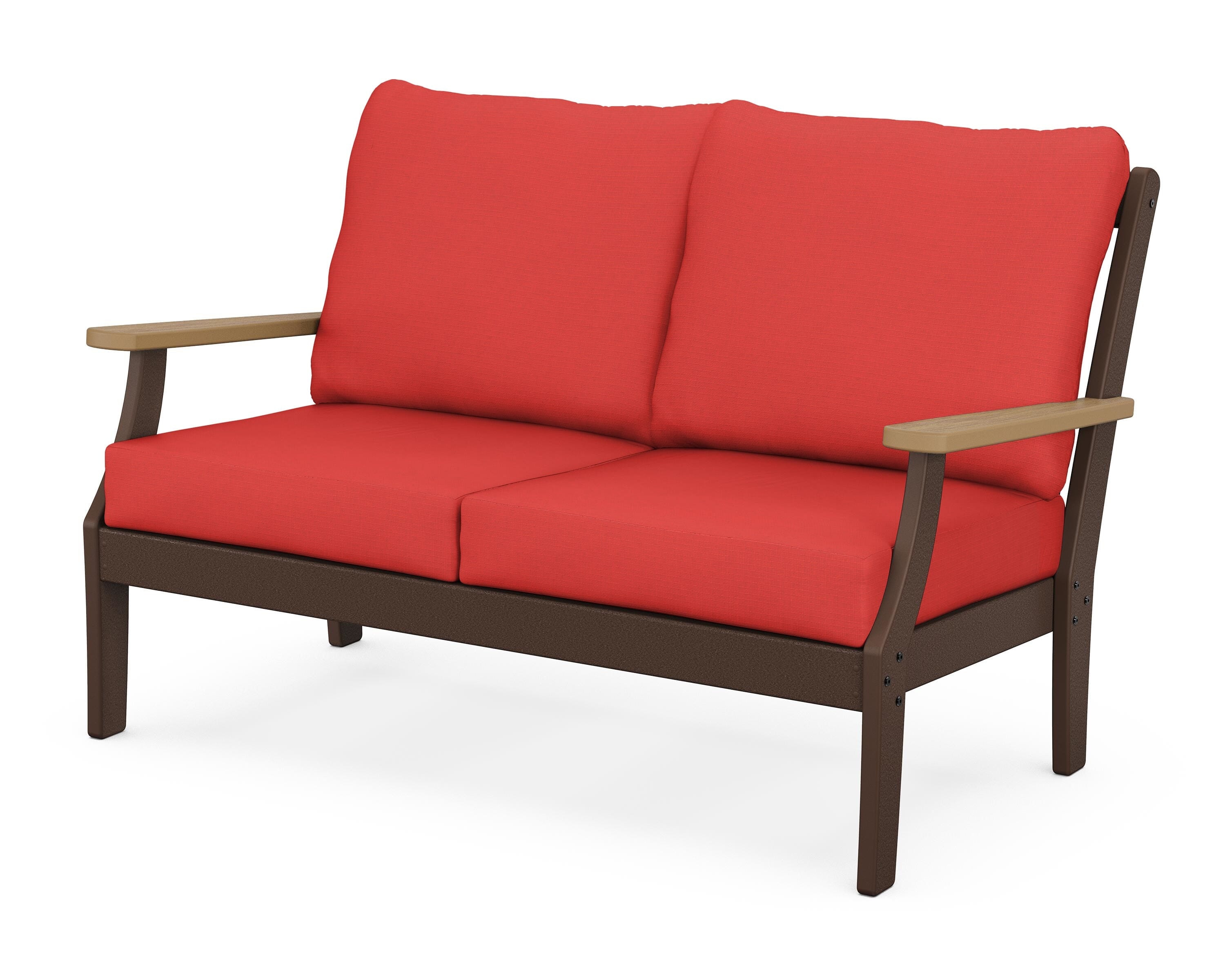 POLYWOOD® Braxton Deep Seating Loveseat in Mahogany / Natural / Crimson Linen