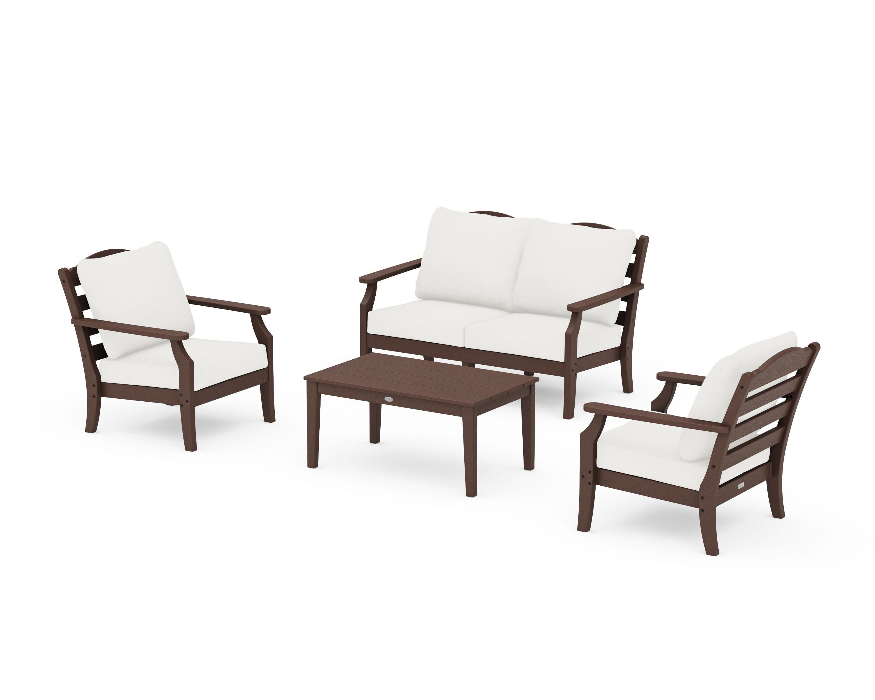 Draper James™ by POLYWOOD® Savannah 4-Piece Deep Seating Set with Loveseat in Mahogany / Natural Linen