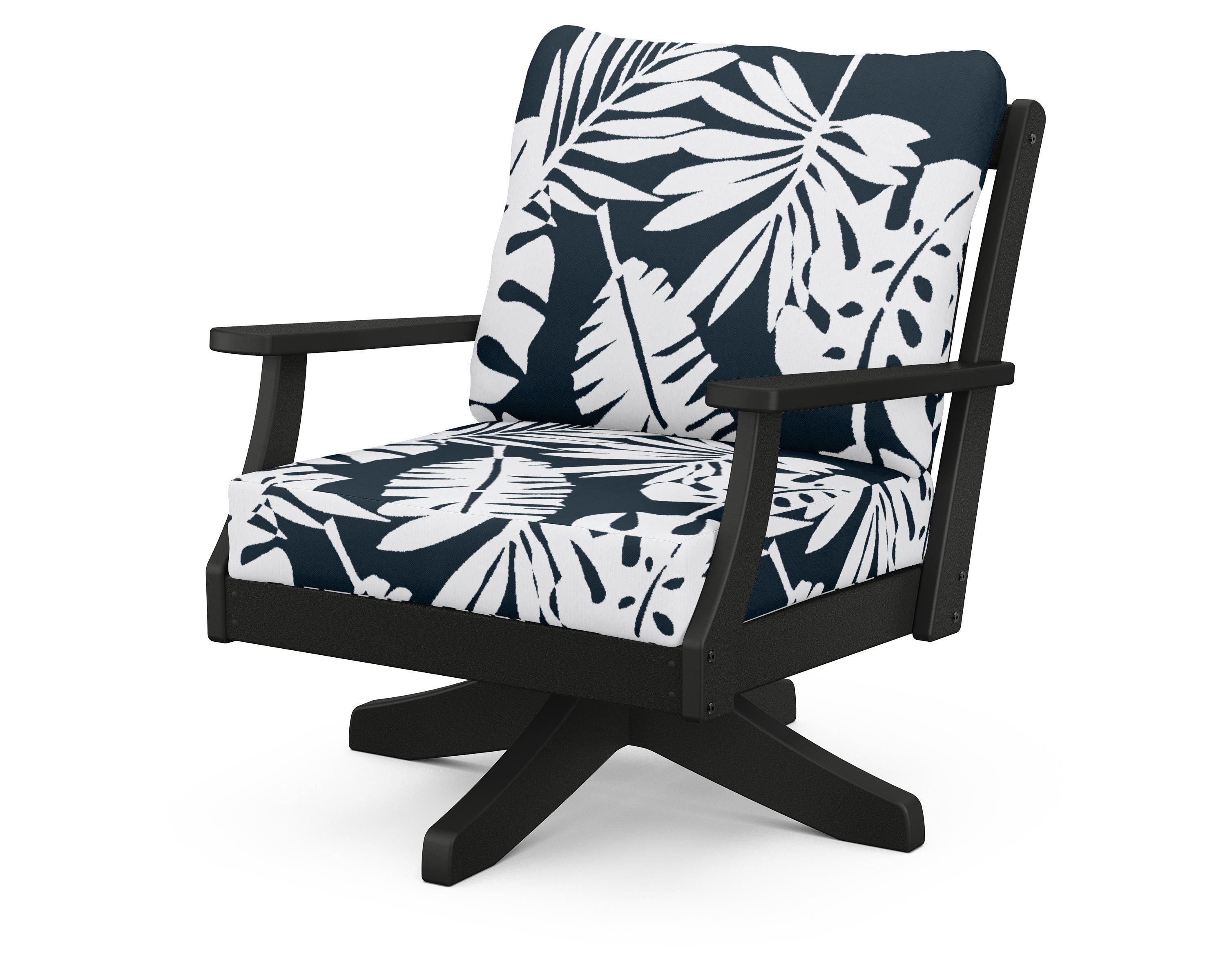 POLYWOOD® Braxton Deep Seating Swivel Chair in Black / Leaf Marine Indigo