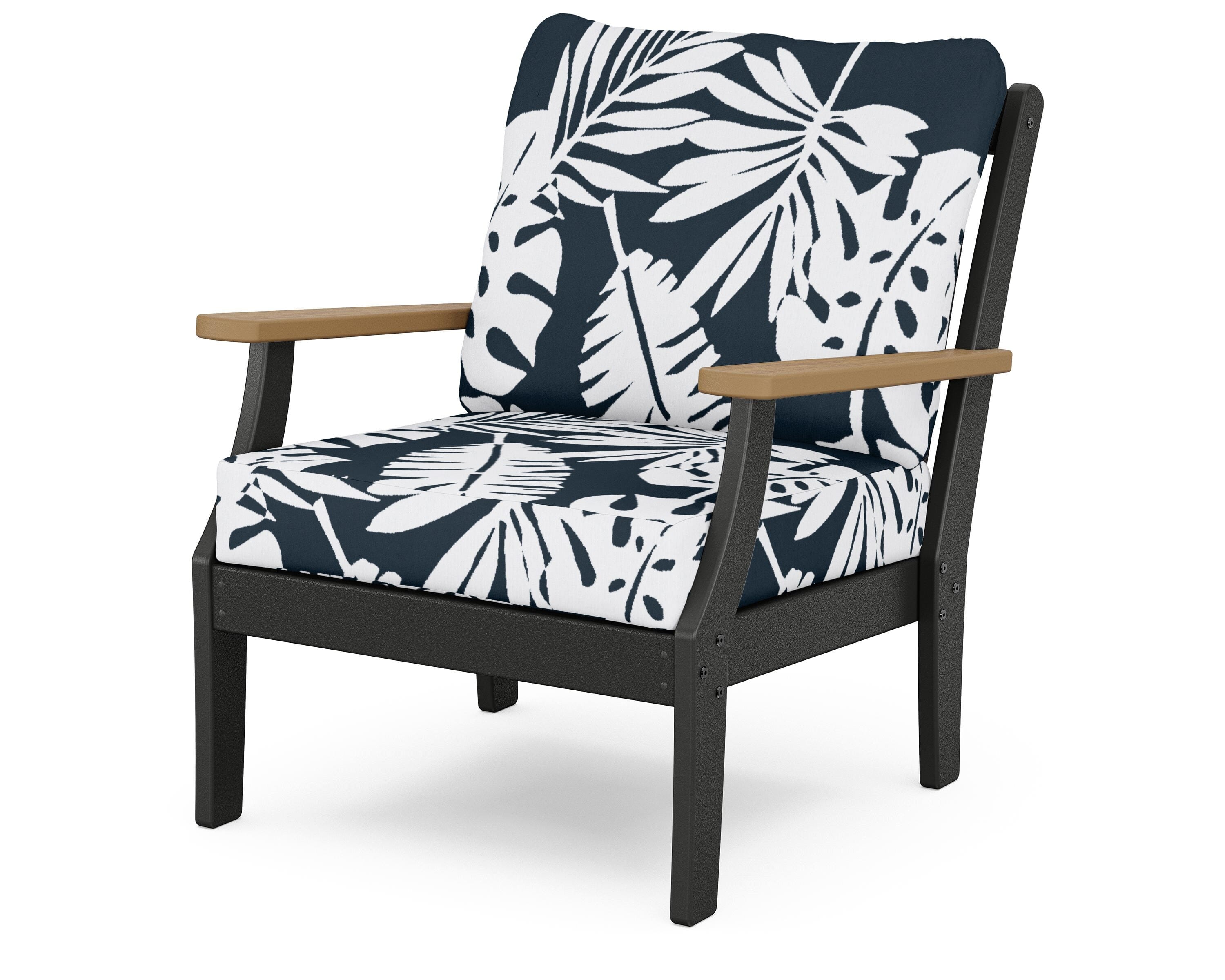 POLYWOOD® Braxton Deep Seating Chair in Black / Natural / Leaf Marine Indigo
