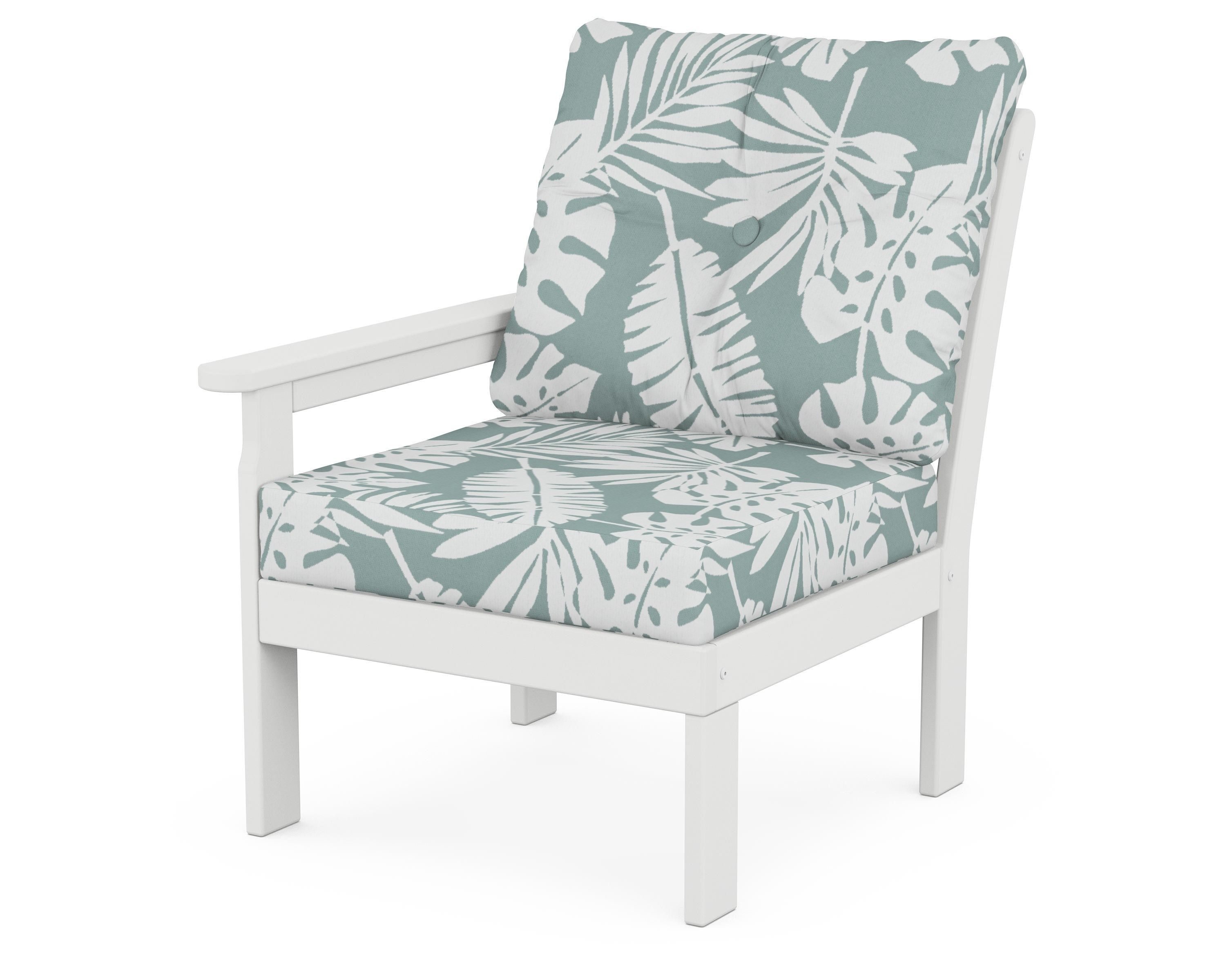 POLYWOOD® Vineyard Modular Left Arm Chair in White / Leaf Glacier Spa