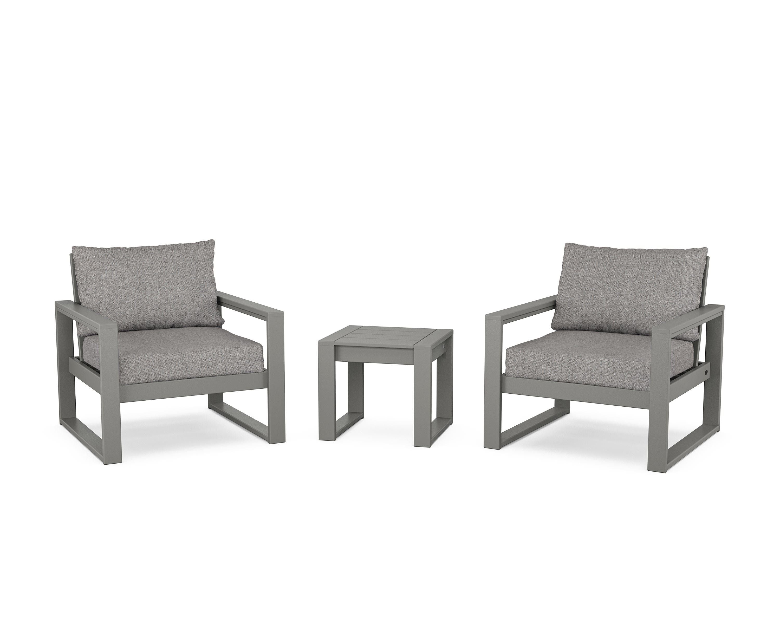 POLYWOOD® EDGE Sectional 3-Piece Deep Seating Set in Slate Grey / Grey Mist
