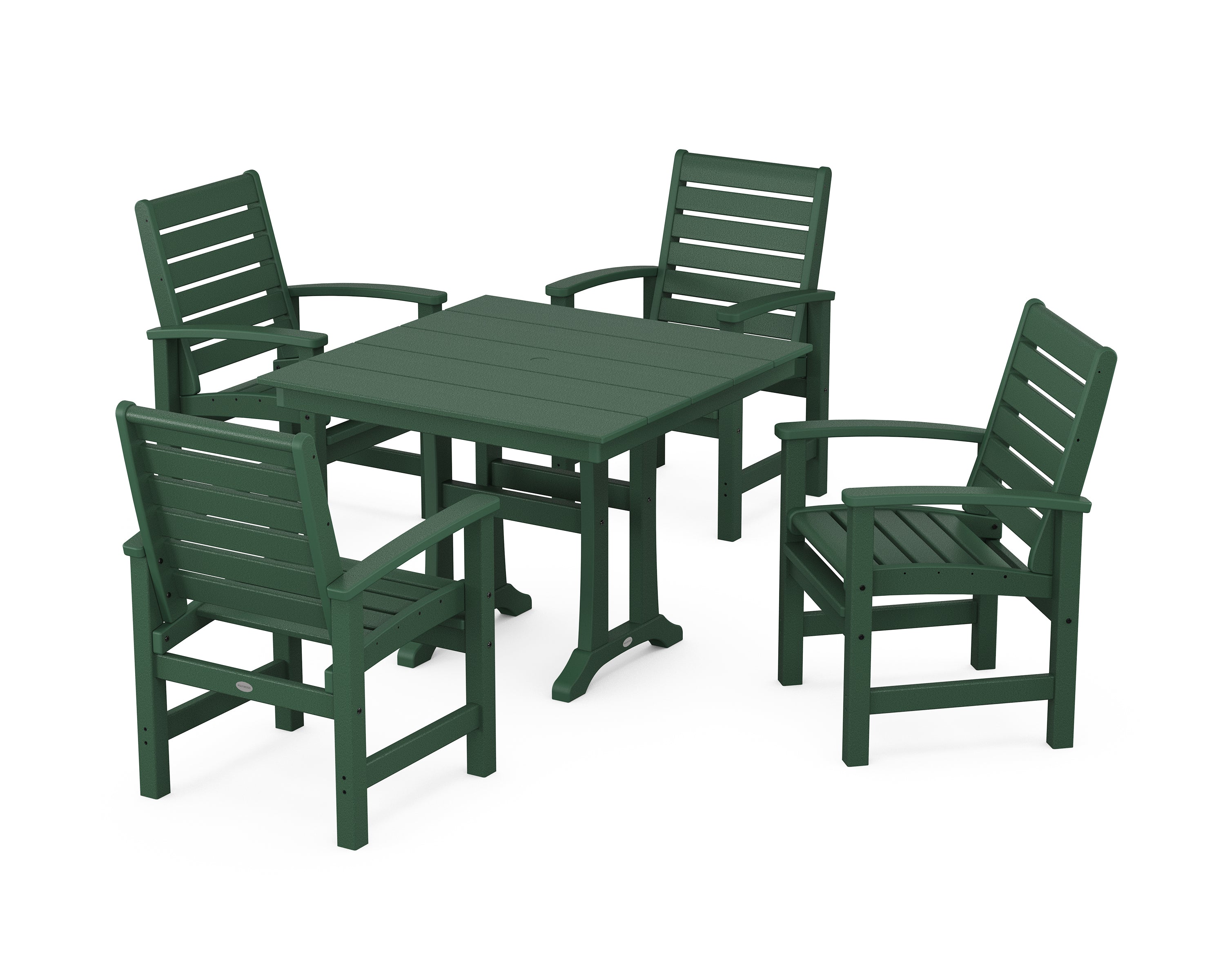 POLYWOOD® Signature 5-Piece Farmhouse Dining Set With Trestle Legs in Green